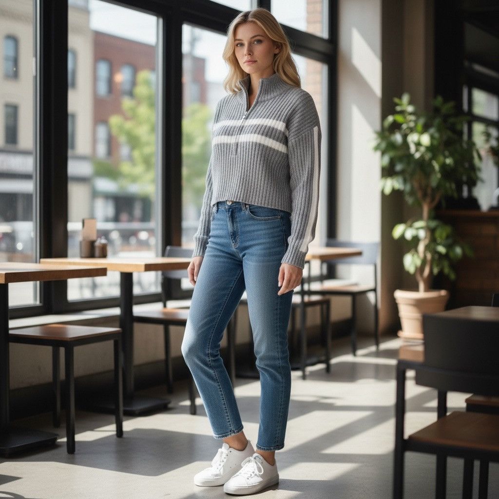 Other Cotton Emporium Women’s Gray White Zip Up Crop Sweater Sz L Size L / US 10 / IT 46 - 6 Thumbnail