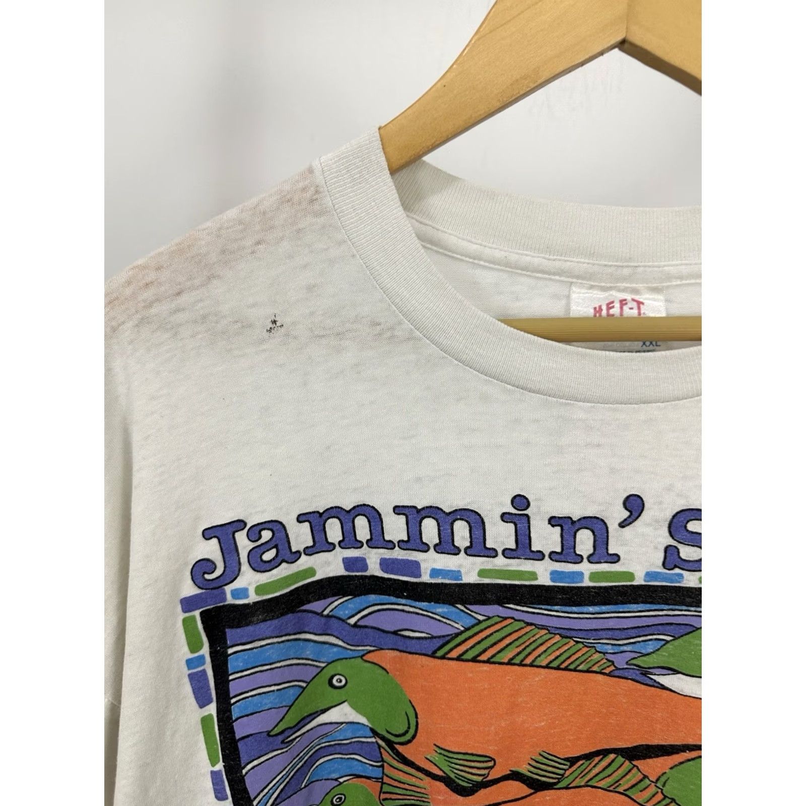 TEE JAYS VTG 80S Jammin Salmon Alaska Paper Thin Burnout Worn Art T-Shirt XL Men White Tee Jays Shirt Womens Mens Size US XL / EU 56 / 4 - 6 Thumbnail