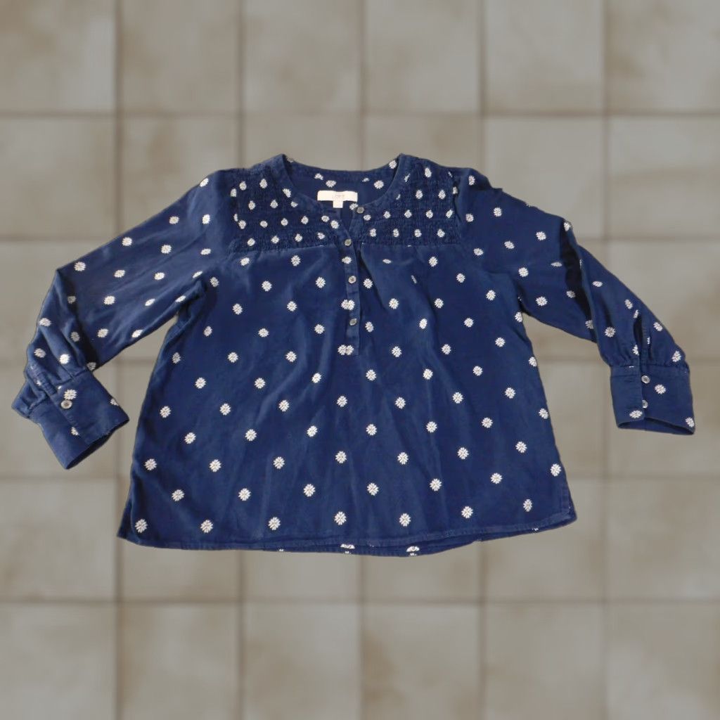 Loft LOFT Blouse Womens Medium Navy Blue Embroidered Long Sleeve Henley Cotton Button Boho Casual Shirt Womens M Navy Blue Embroidered Long Sleeve Shirt Size M / US 6-8 / IT 42-44 - 1 Thumbnail