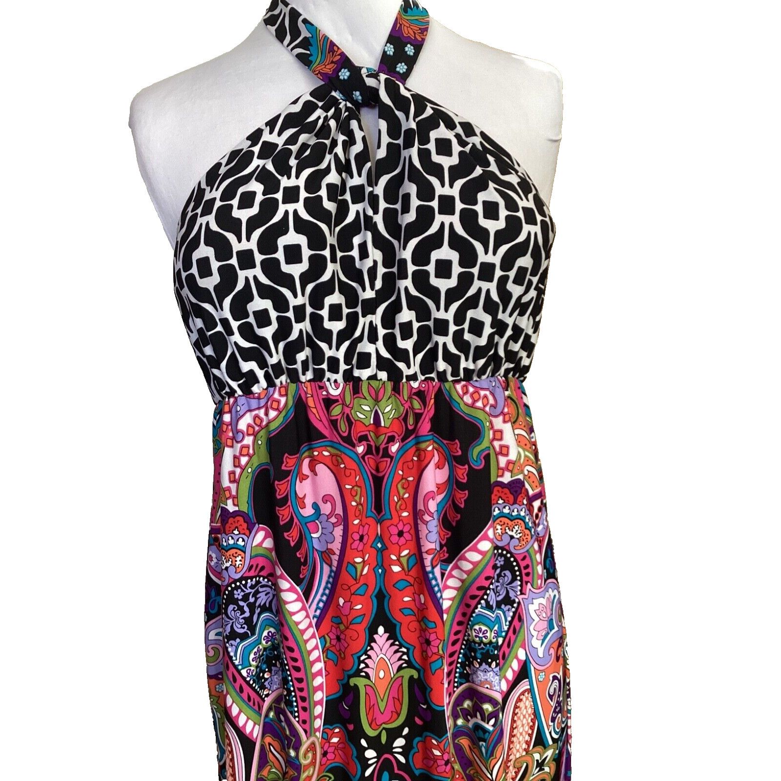 Other VINTAGE 70'S STYLE HALTER PAISLEY KEYHOLE MAXI DRESS SZ L Size L / US 10 / IT 46 - 2 Thumbnail