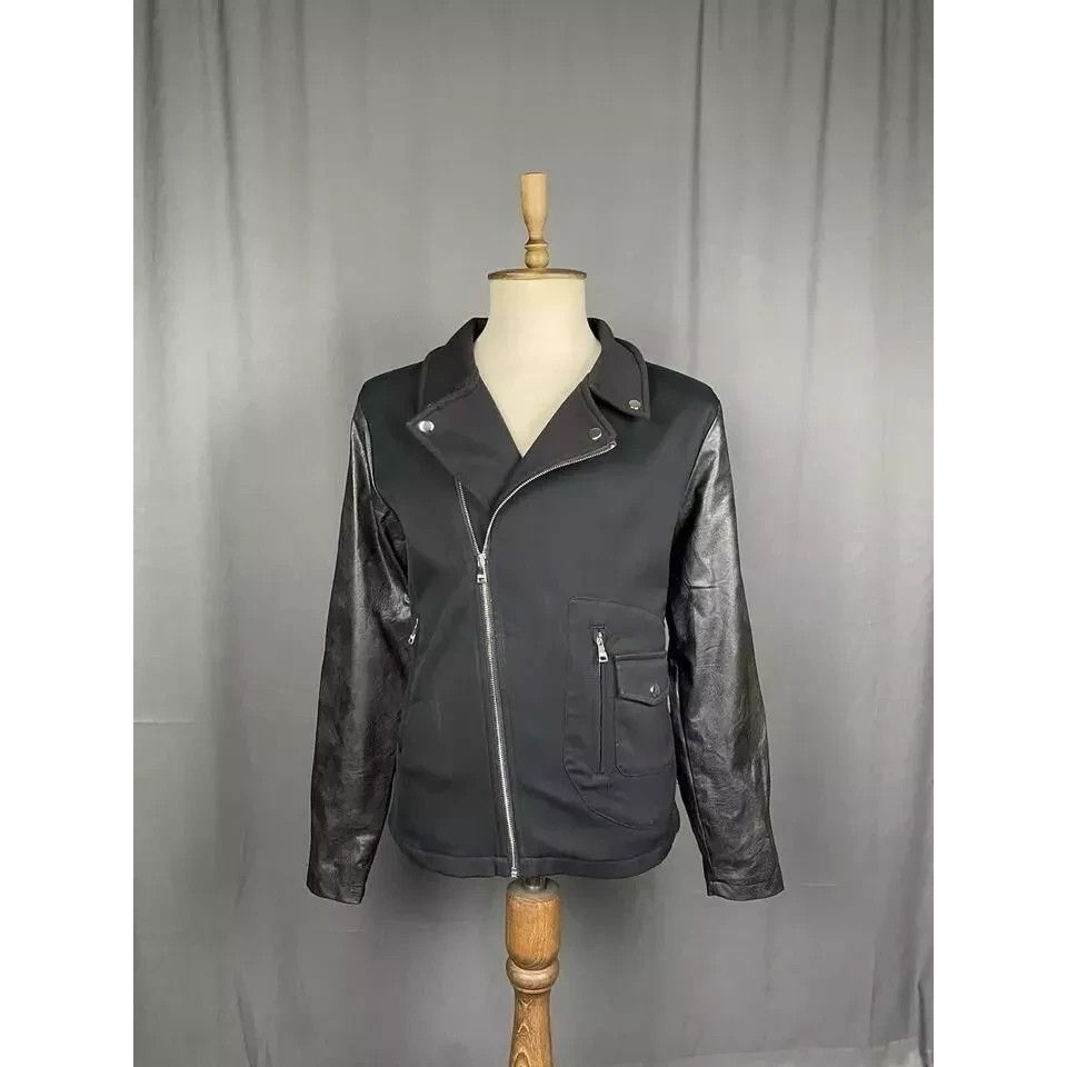 MINT! Dolce&Gabbana Men's Black Leather Sleeves Biker Jacket