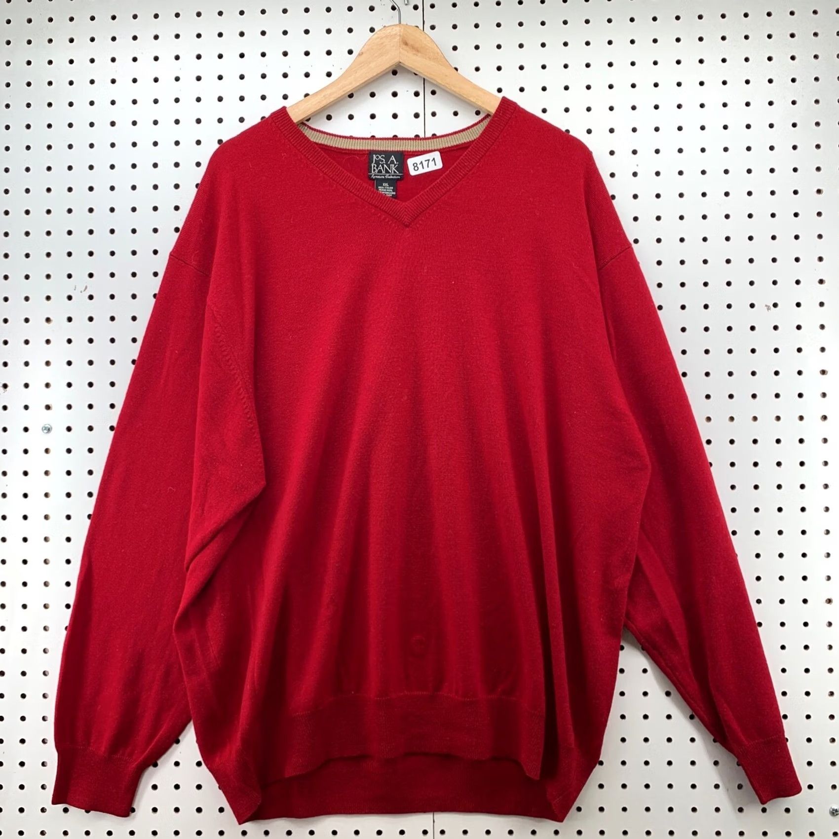 Jos. A. Bank VINTAGE Jos A Bank 100% Merino Wool Sweater Red Mens 2XL Italian V Neck Pullover Knit Holiday Decade 90s Mens Size US XXL / EU 58 / 5 - 2 Thumbnail