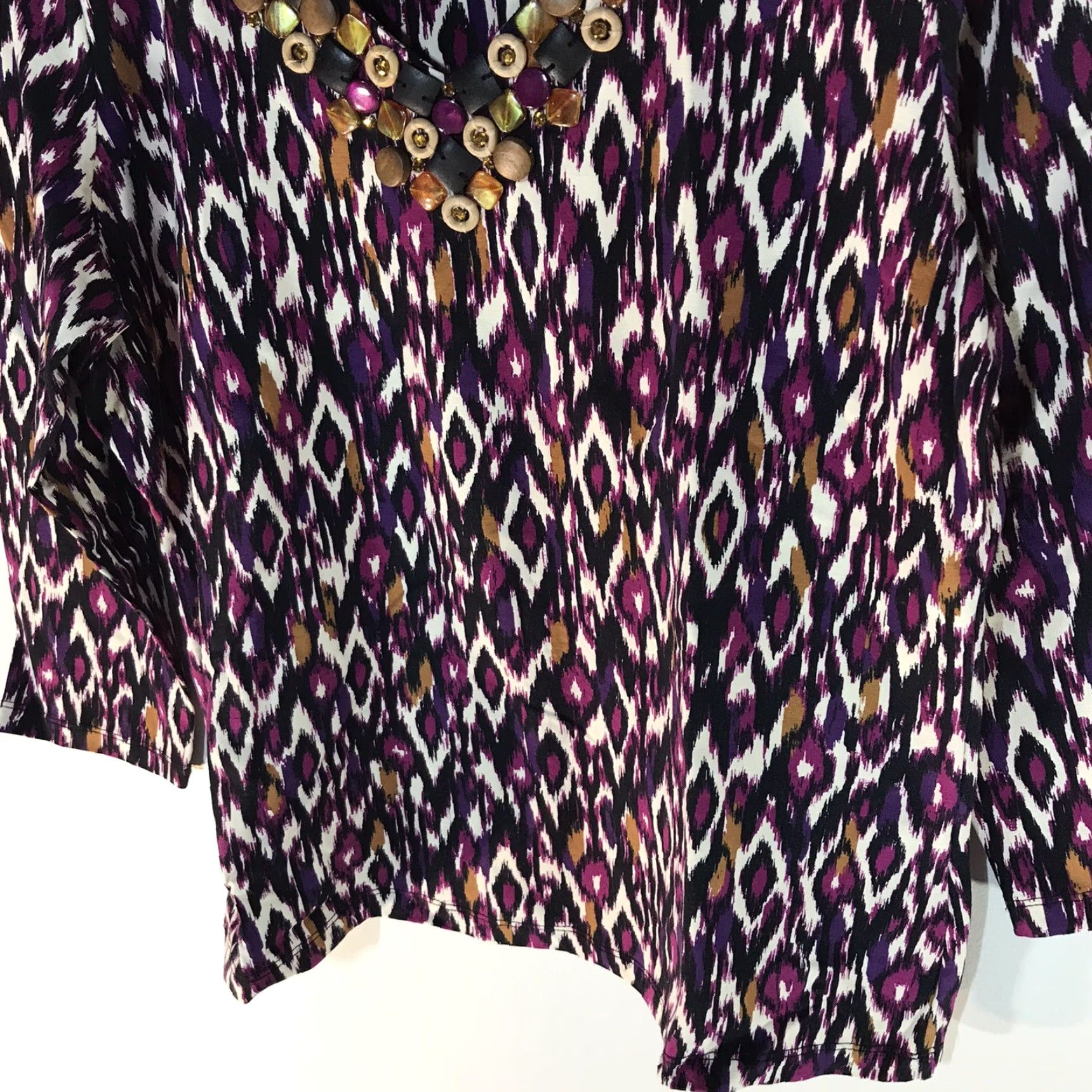 Vintage VINTAGE Ruby Rd Blouse Women's Medium Geometric Beaded Knit Top Casual Dressy Lightweight 3/4 Sleeve Size M / US 6-8 / IT 42-44 - 4 Thumbnail