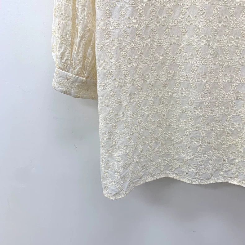 Gucci Gucci Beige logo jacquard full-print cotton lapel long-sle Size S / US 4 / IT 40 - 4 Thumbnail