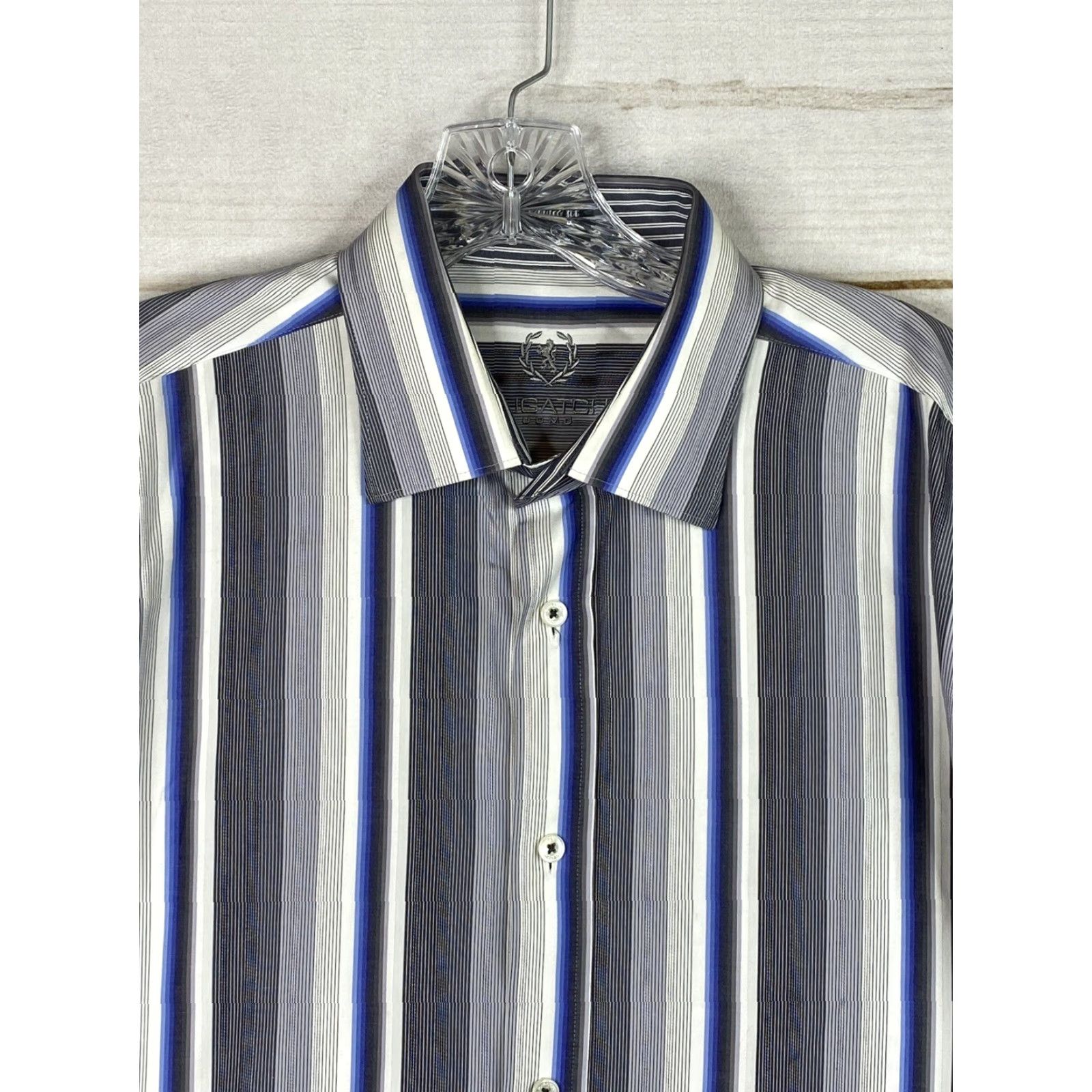 BUGATCHI VINTAGE Bugatchi Uomo Dress Shirt Mens L Gray Classic Fit Flip Cuff Striped Button Up Size 42R - 2 Thumbnail