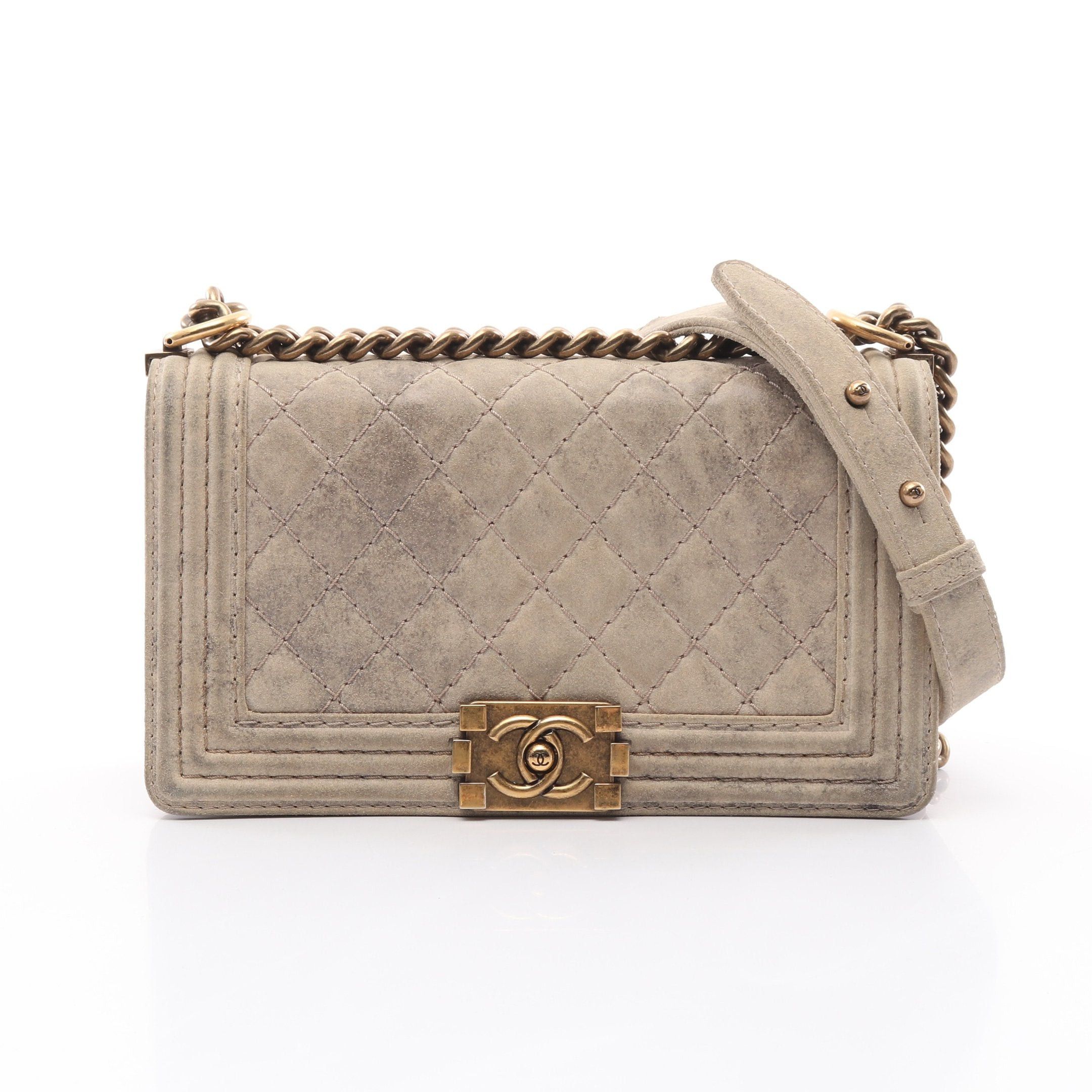 Chanel Chanel Boy Chanel Chain Shoulder Bag Velvet Calfskin Beige Antique Gold Hardware Size ONE SIZE - 1 Thumbnail