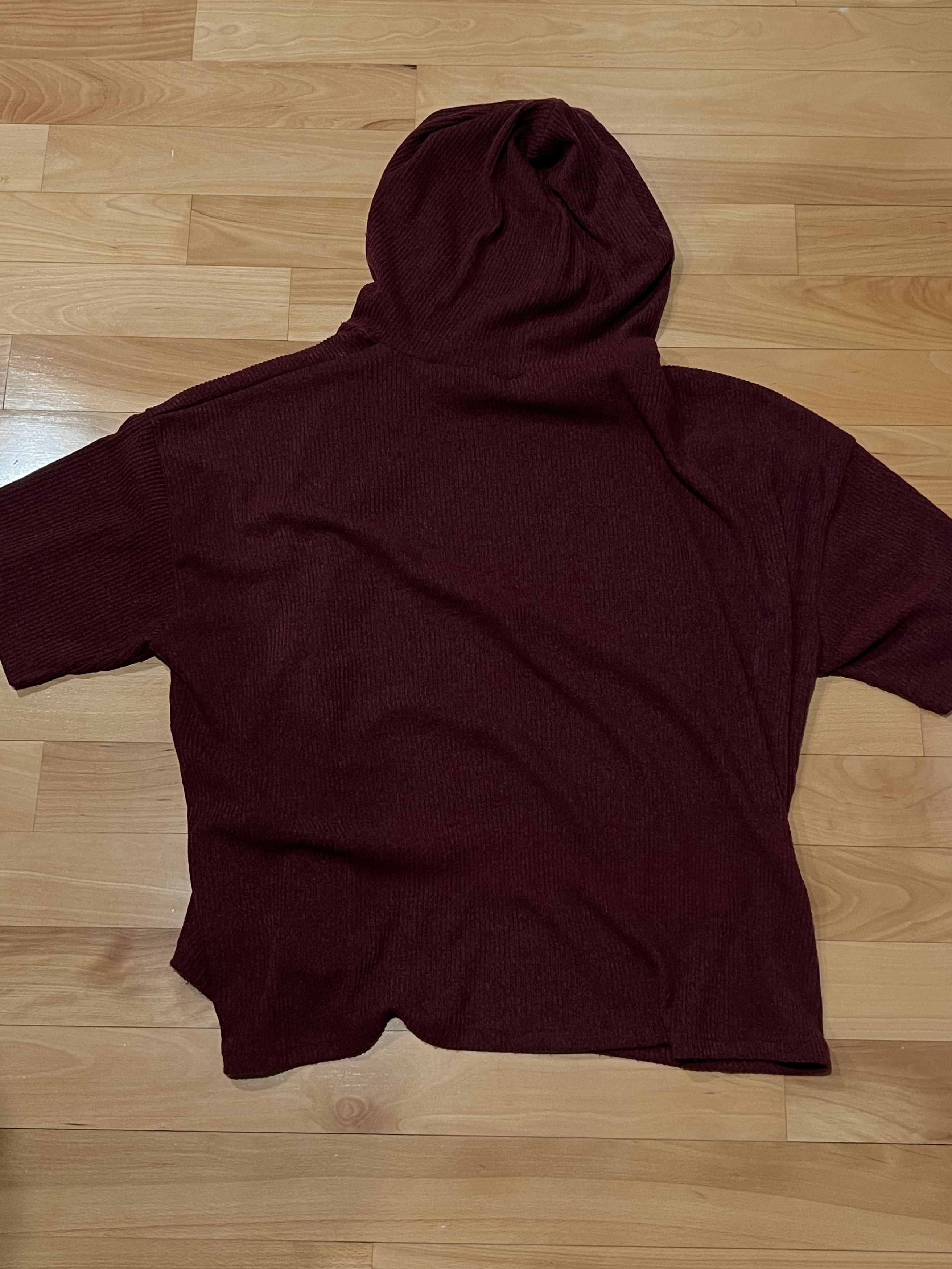 Vintage Korean Streetwear Maroon Red Knit Short-Sleeve Hoodie Size US L / EU 52-54 / 3 - 3 Thumbnail