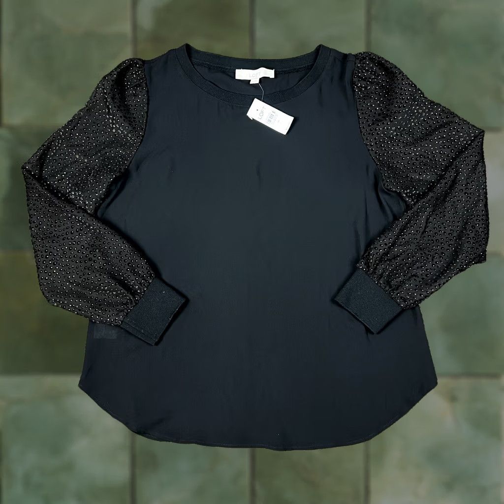 Loft LOFT Ann Taylor Stylish Business Casual Lightweight Blouse Shirt Medium Black Long Sleeve Boat Neck Balloon Sleeve Women Top Size M / US 6-8 / IT 42-44 - 1 Thumbnail