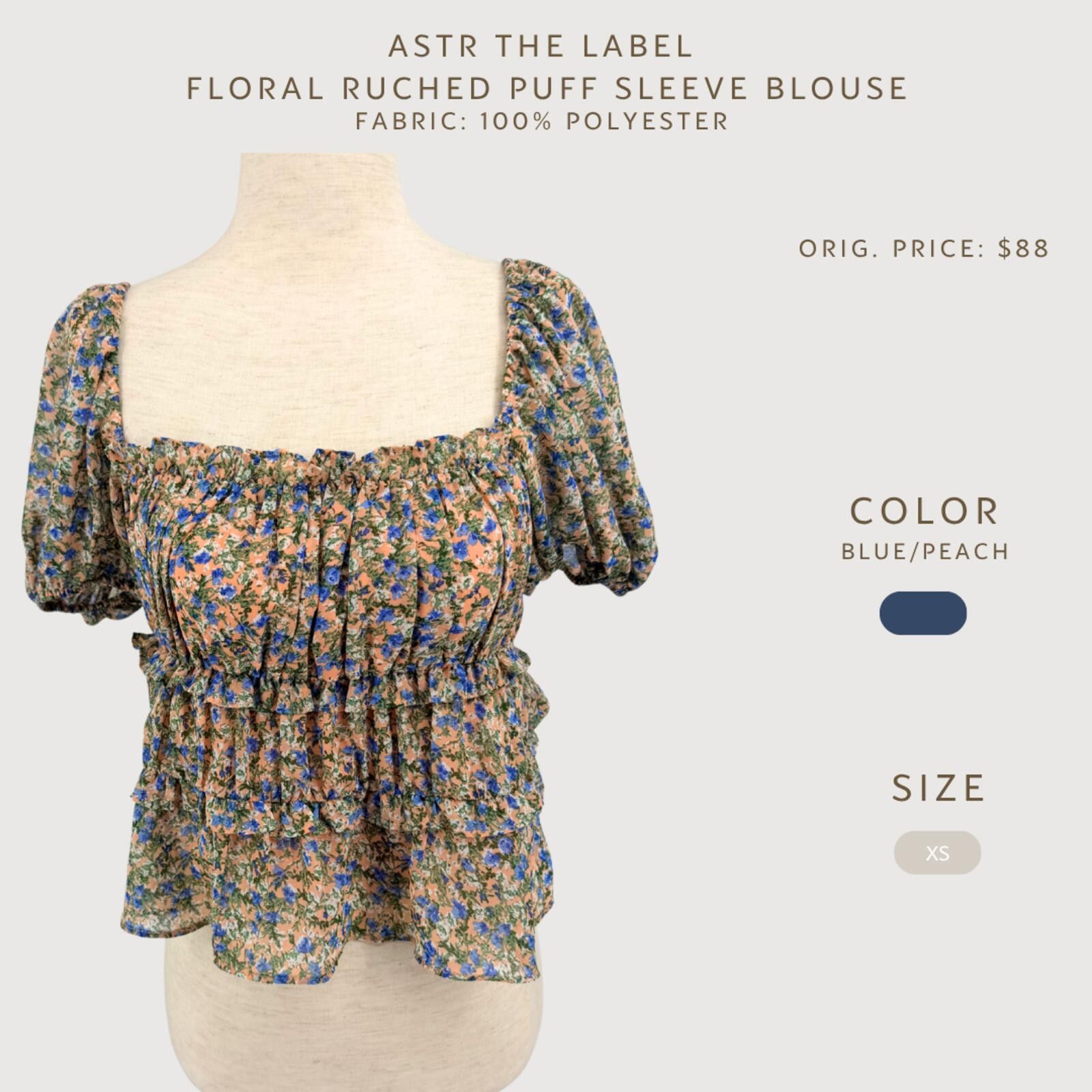 Other Revolve ASTR The Label Floral Smocked Puff Sleeve Blouse XS Size XS / US 0-2 / IT 36-38 - 2 Thumbnail