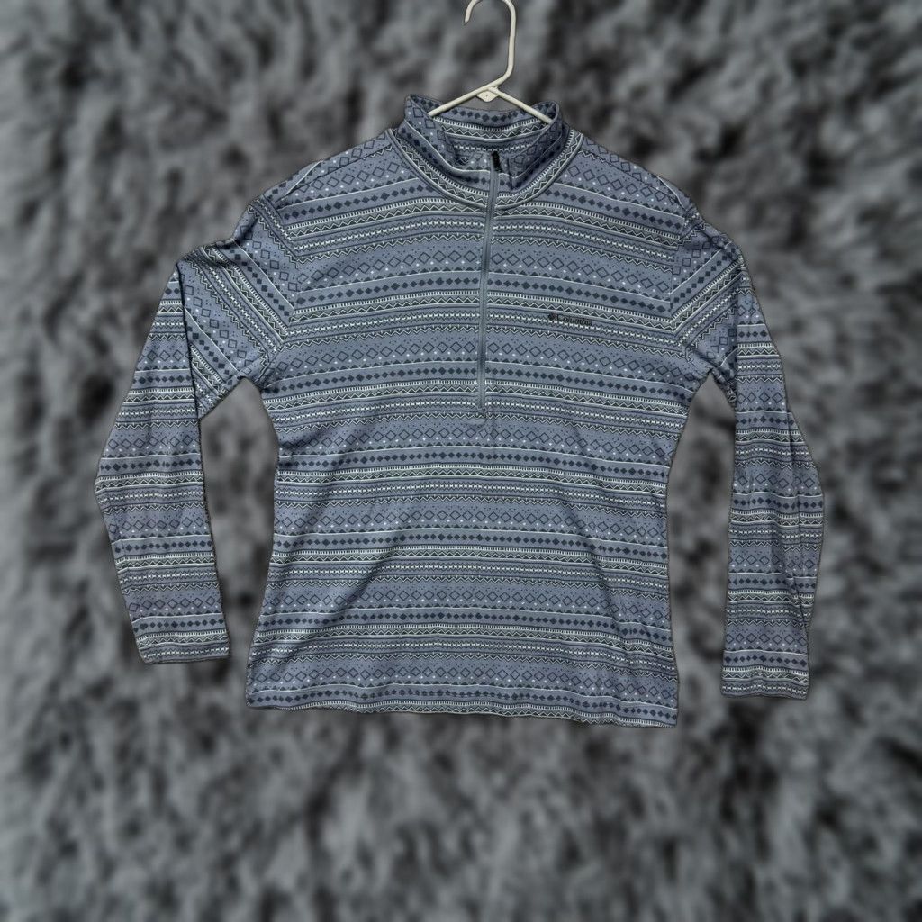 Vintage Columbia Pullover Womens XL Blue 1/4 Zip Mock Neck Long Sleeve Hiking All Seasons Geometric Pattern Size XL / US 12-14 / IT 48-50 - 1 Thumbnail