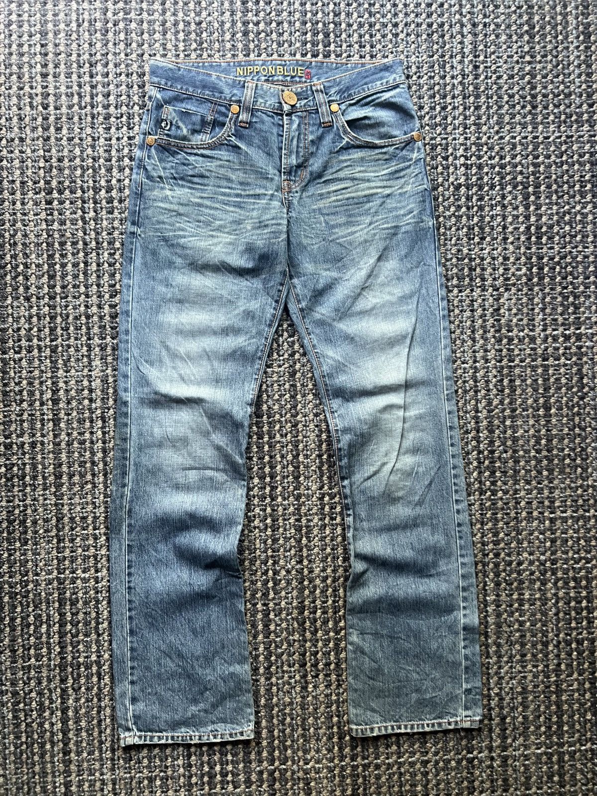 Japanese Brand 00’s Nippon Blue Embroided Demon Evisu Style Japan Jeans Y2K Size US 30 / EU 46 - 2 Thumbnail