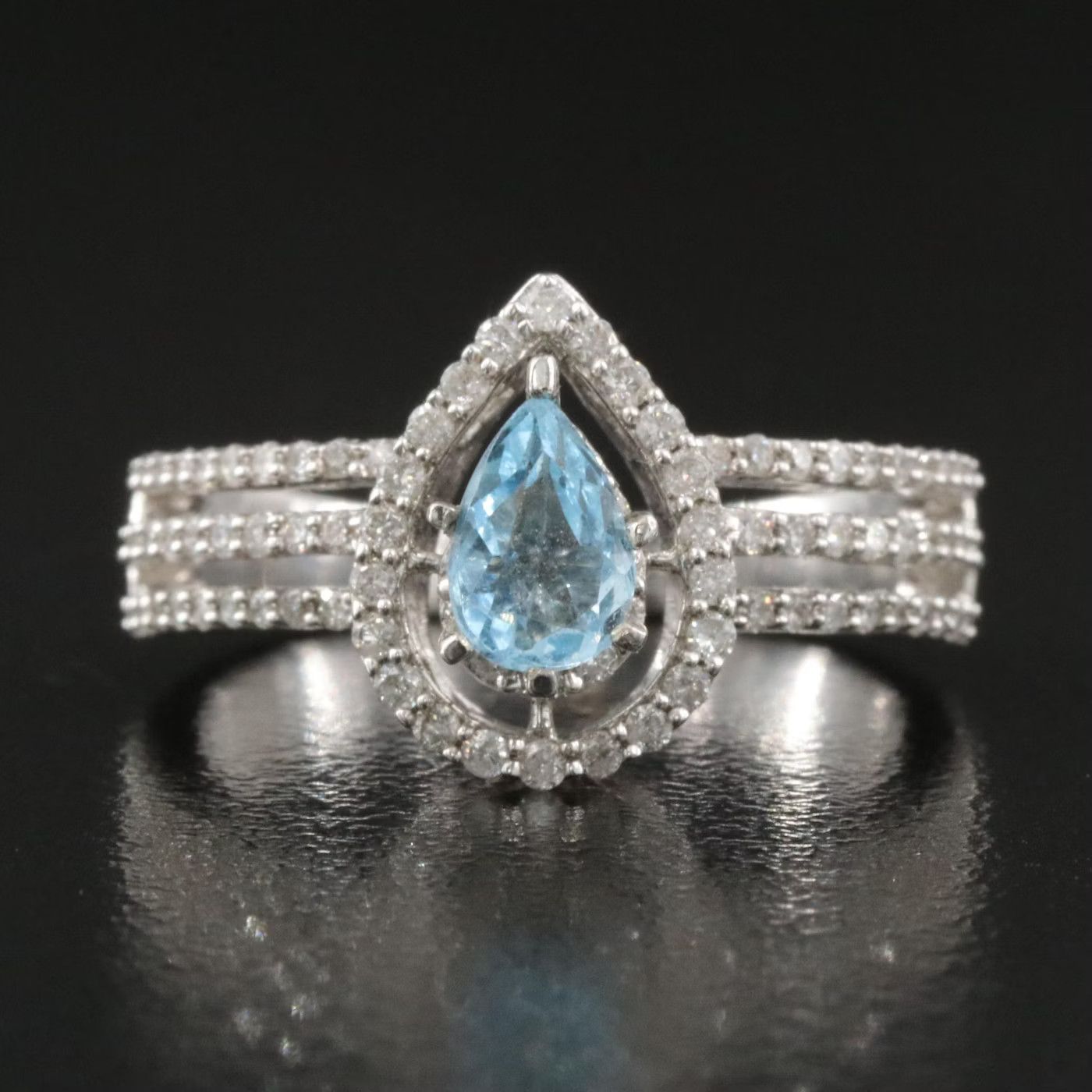 Other 14k Vintage Pear Aquamarine & 0.6 CTW Diamond Halo Ring Size ONE SIZE - 1 Thumbnail