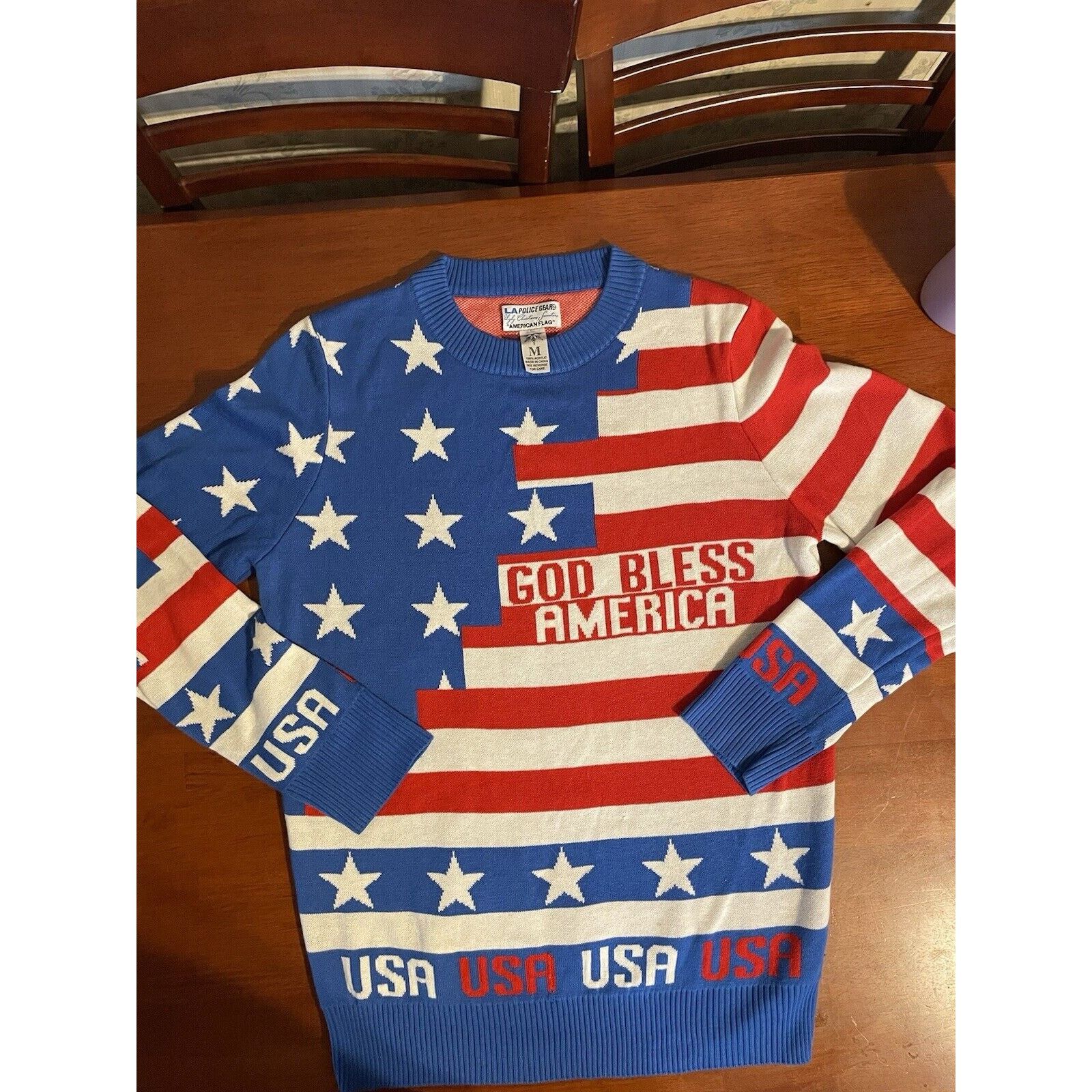 Unbrnd LA Police Gear God Bless America American Flag Sweater M Grailed