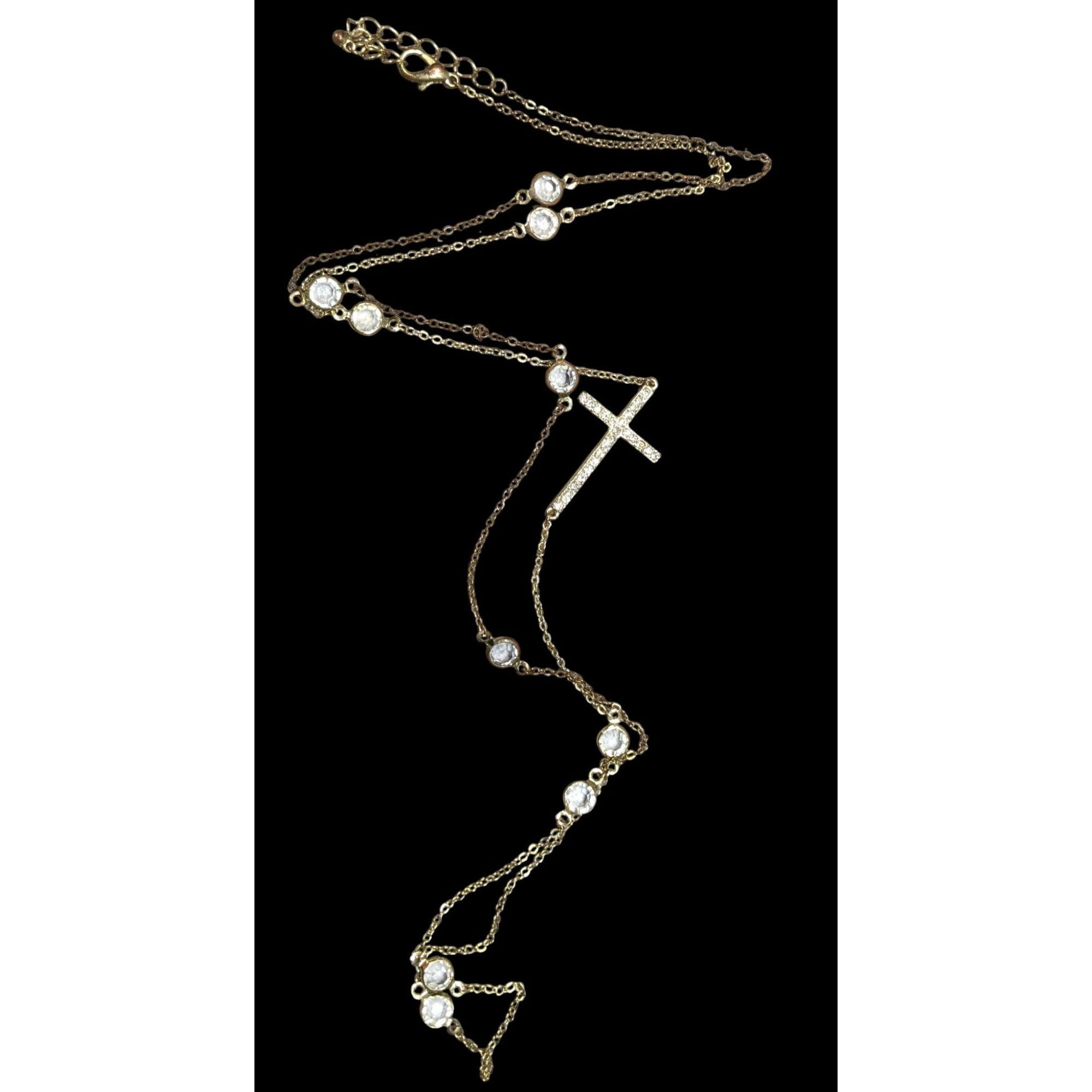 Other Elegant Glam Gold Tone Cross Station Necklace With Faceted G Size ONE SIZE - 1 Thumbnail