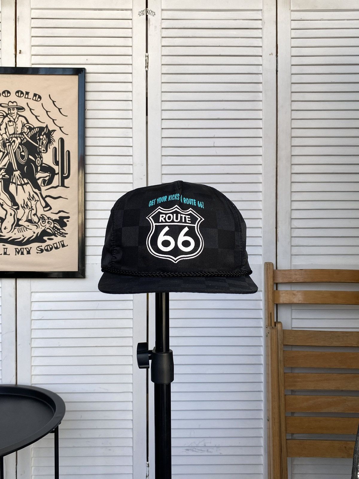 Route 66 × Vintage Vintage Route 66 Trucker Hat Black Chessboard Rope USA Size ONE SIZE - 3 Thumbnail