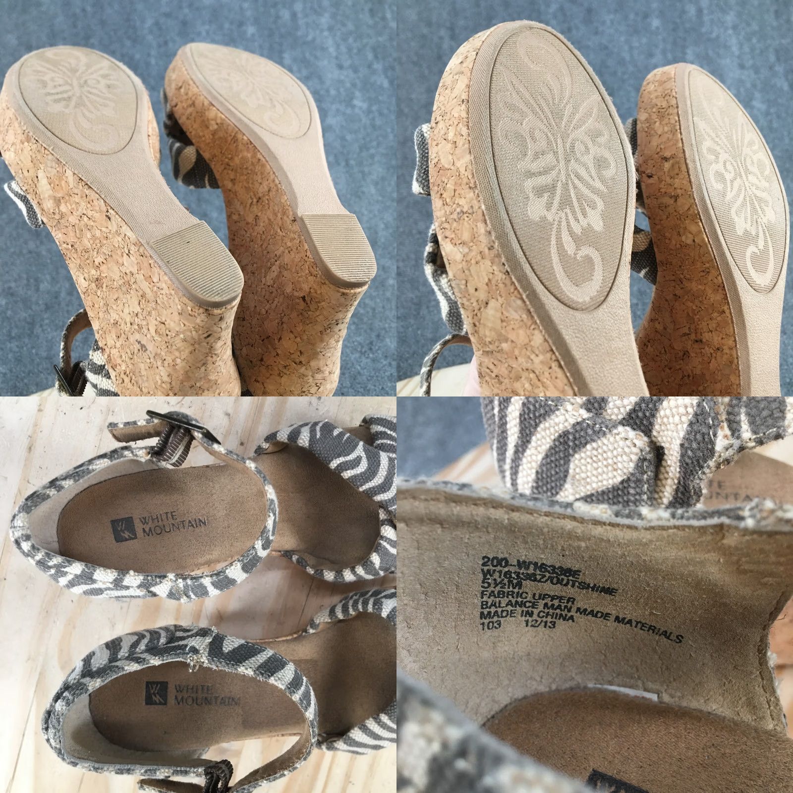 Vintage White Mountain Outshine Sandals Strappy Cork Wedge Gray White Womens 5.5M Shoes Size US 6 / IT 36 - 9 Thumbnail