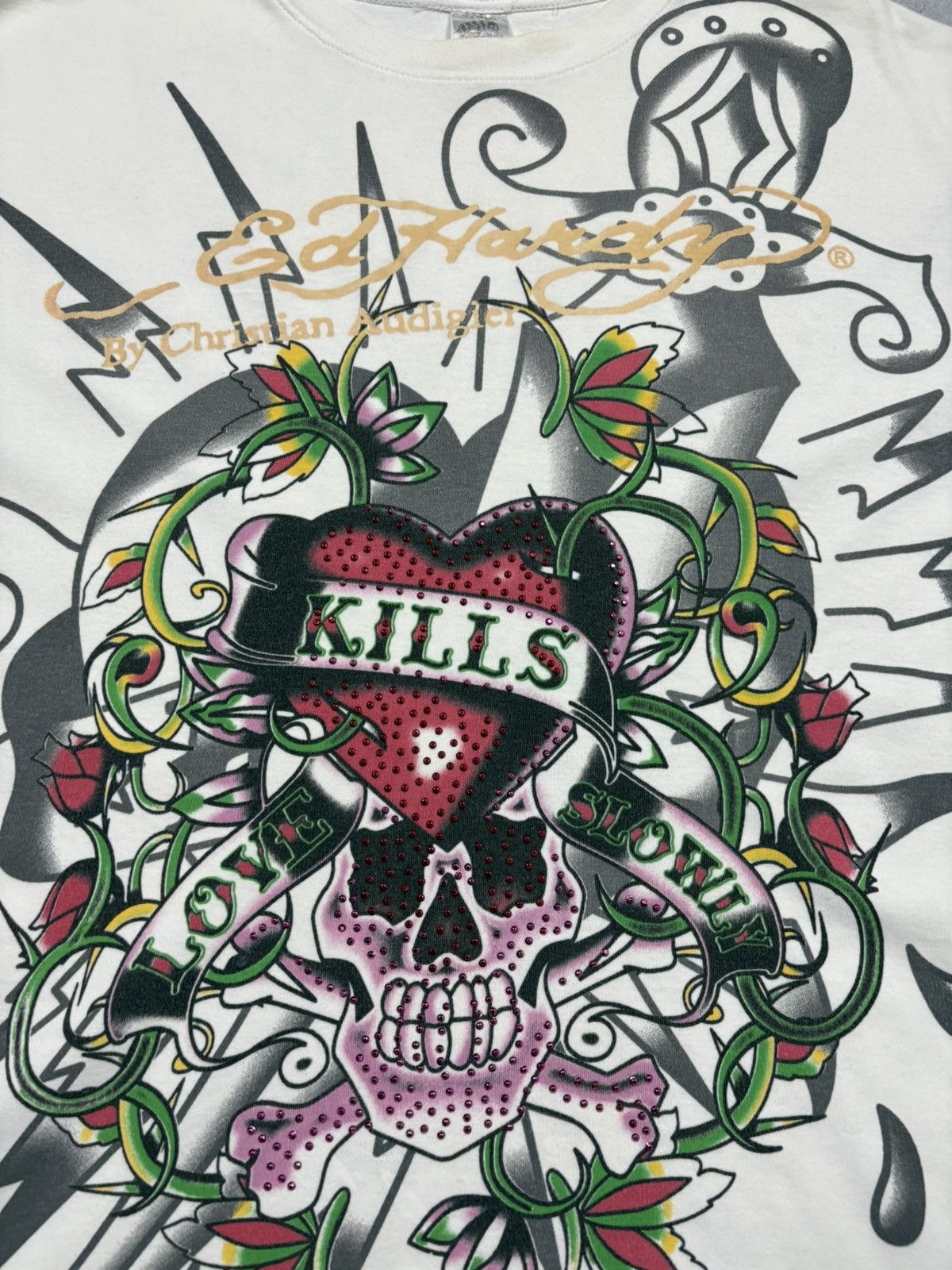 Ed Hardy Ed Hardy Early 2000s “Kills Me Slowly” Rhinestone T-Shirt XL Size US XL / EU 56 / 4 - 6 Thumbnail