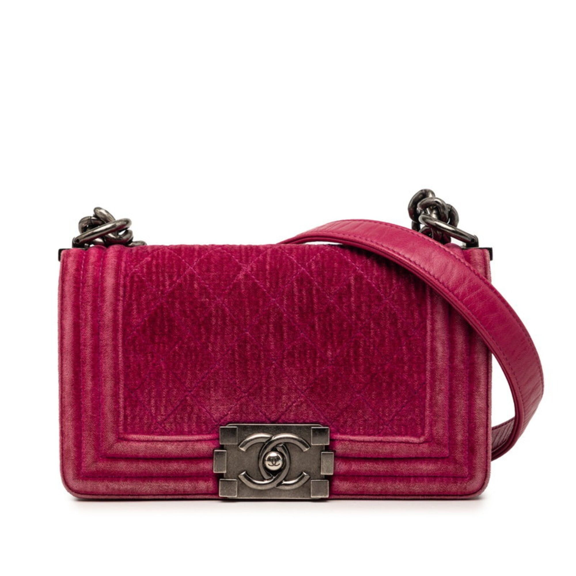 Chanel Chanel Coco Mark Boy Chain Shoulder Bag Pink Velour Leather Women's CHANEL Size ONE SIZE - 1 Thumbnail