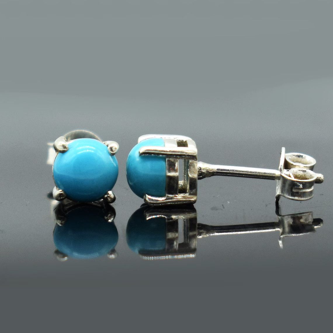 Handmade Arizona Turquoise Stud Earrings Sterling Silver, Round (6mm) Size ONE SIZE - 1 Thumbnail