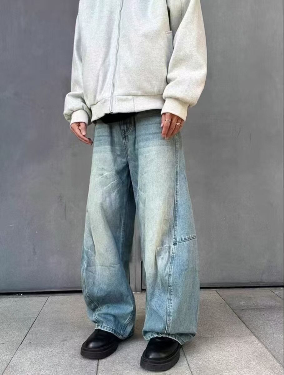Jean Blue street washed distressed wide leg scimitar jeans Size US 32 / EU 48 - 3 Thumbnail