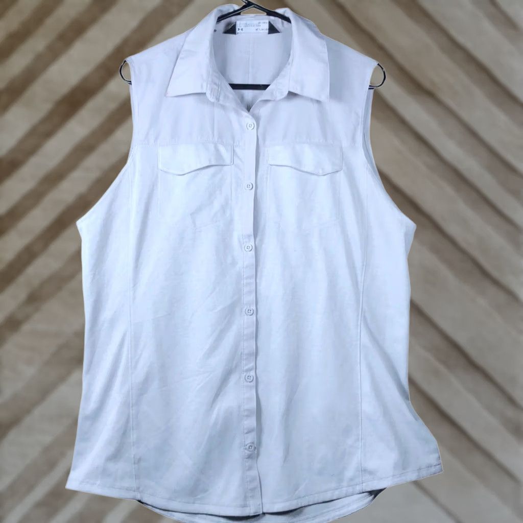 Under Armour Under Armour Womens Blouse White Fitted Heat Gear Sleeveless Button Down XL Size XL / US 12-14 / IT 48-50 - 1 Thumbnail