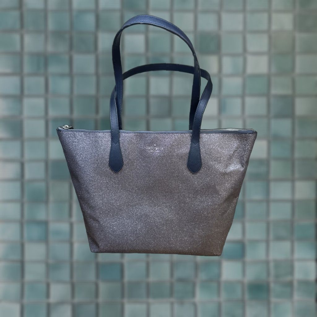 Vintage Kate Spade Bag Glitter Blue Large Joeley Tote 12" x 17" x 6" Metallic Silver Size ONE SIZE - 1 Thumbnail