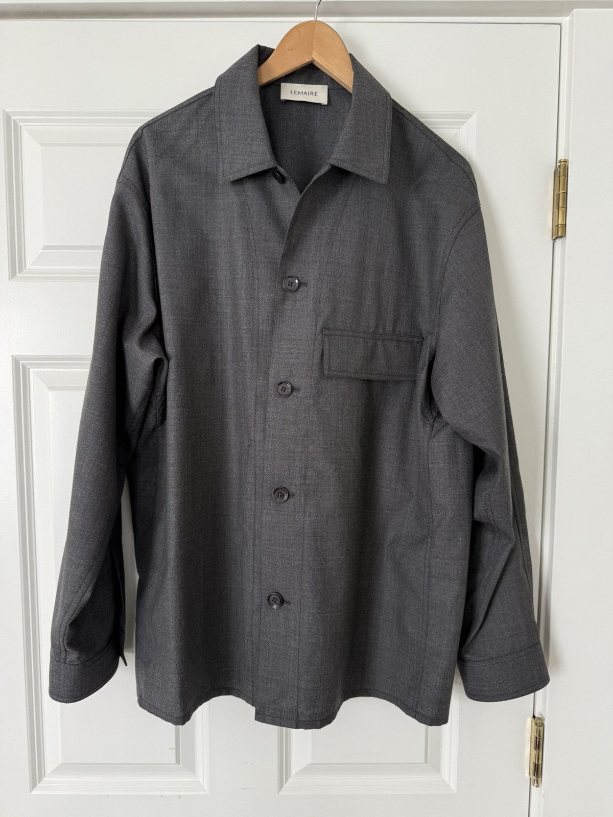 Pre-owned Lemaire Charcoal Wool Single Pocket Over Shirt In Gray