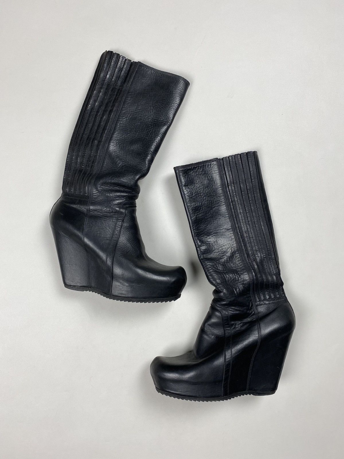Rick Owens avant-garde leather high platform boots shoes