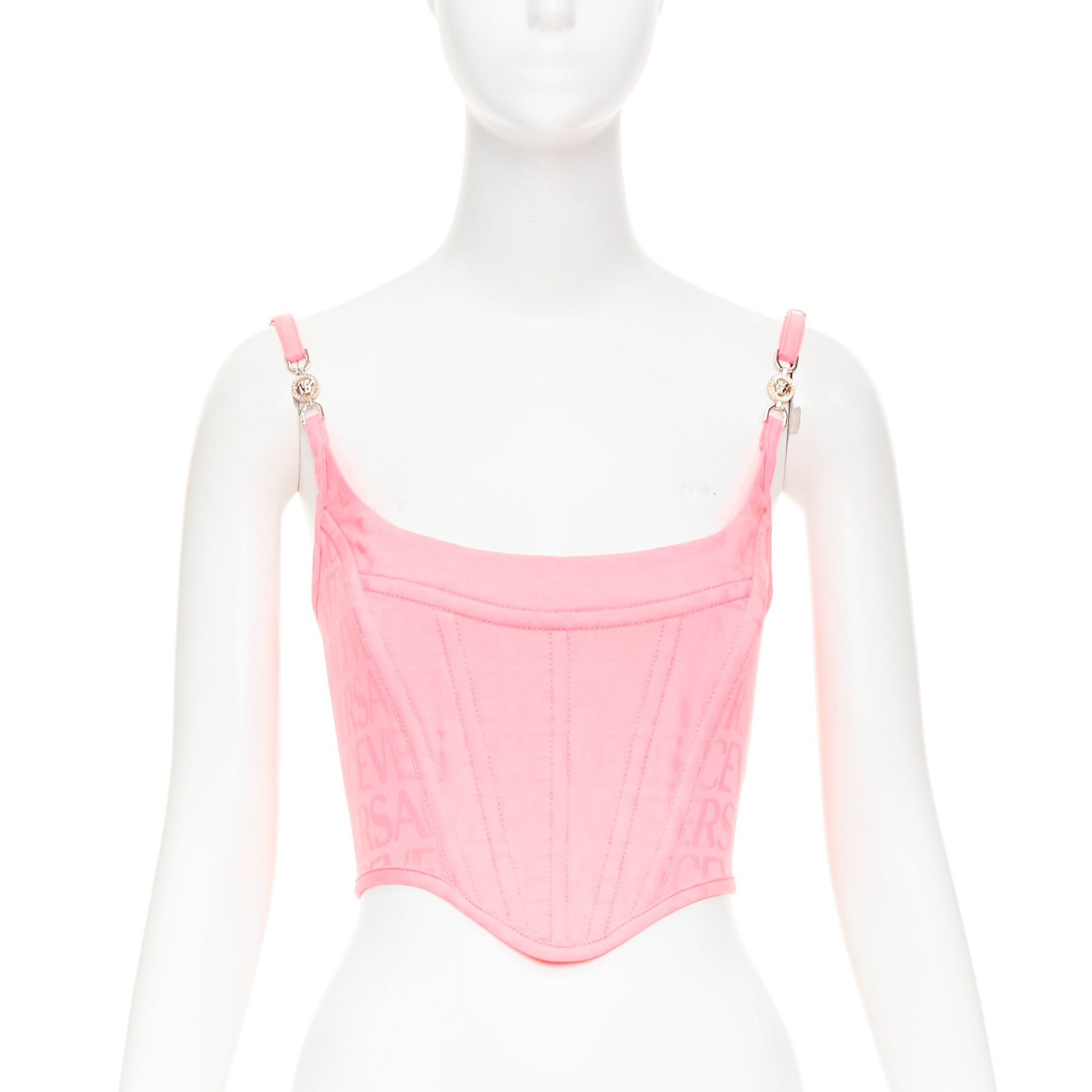 Versace new VERSACE Medusa '95 Pastel Pink monogram boned silver buckle crop top IT36 XXS Size XS / US 0-2 / IT 36-38 - 1 Thumbnail