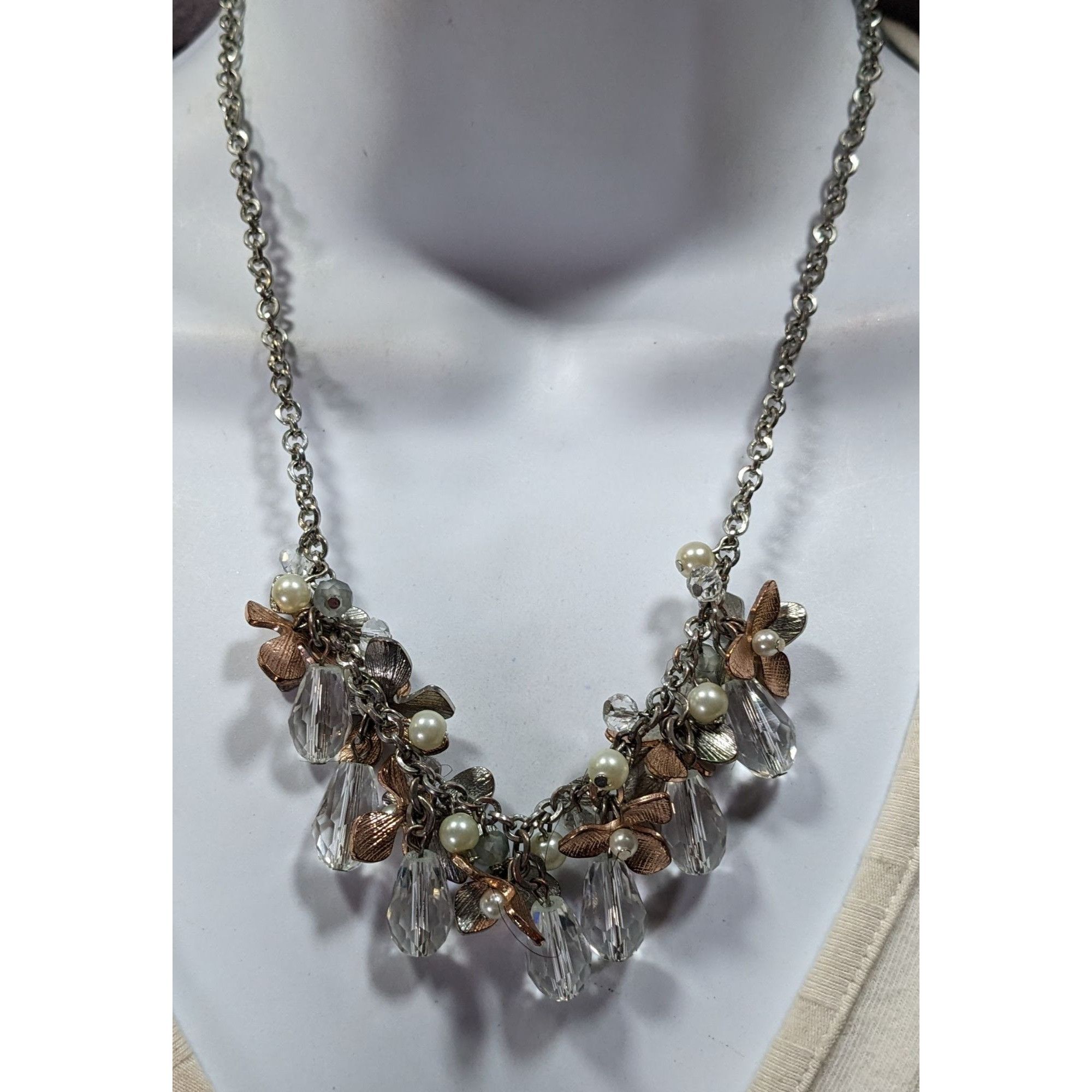 Other C 1946 Floral Metal Glass And Faux Pearl Cluster Necklace Size ONE SIZE - 1 Thumbnail