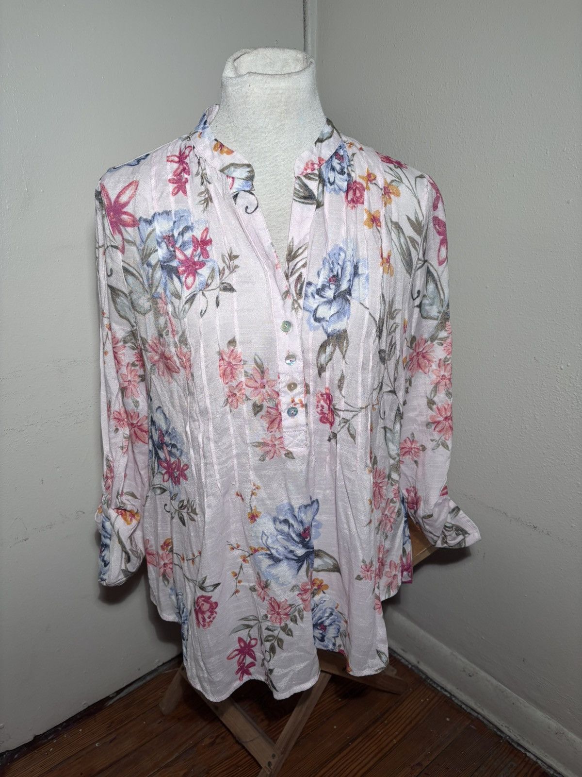 Other Zac & Rachel Linen Floral Blouse Size L / US 10 / IT 46 - 2 Thumbnail