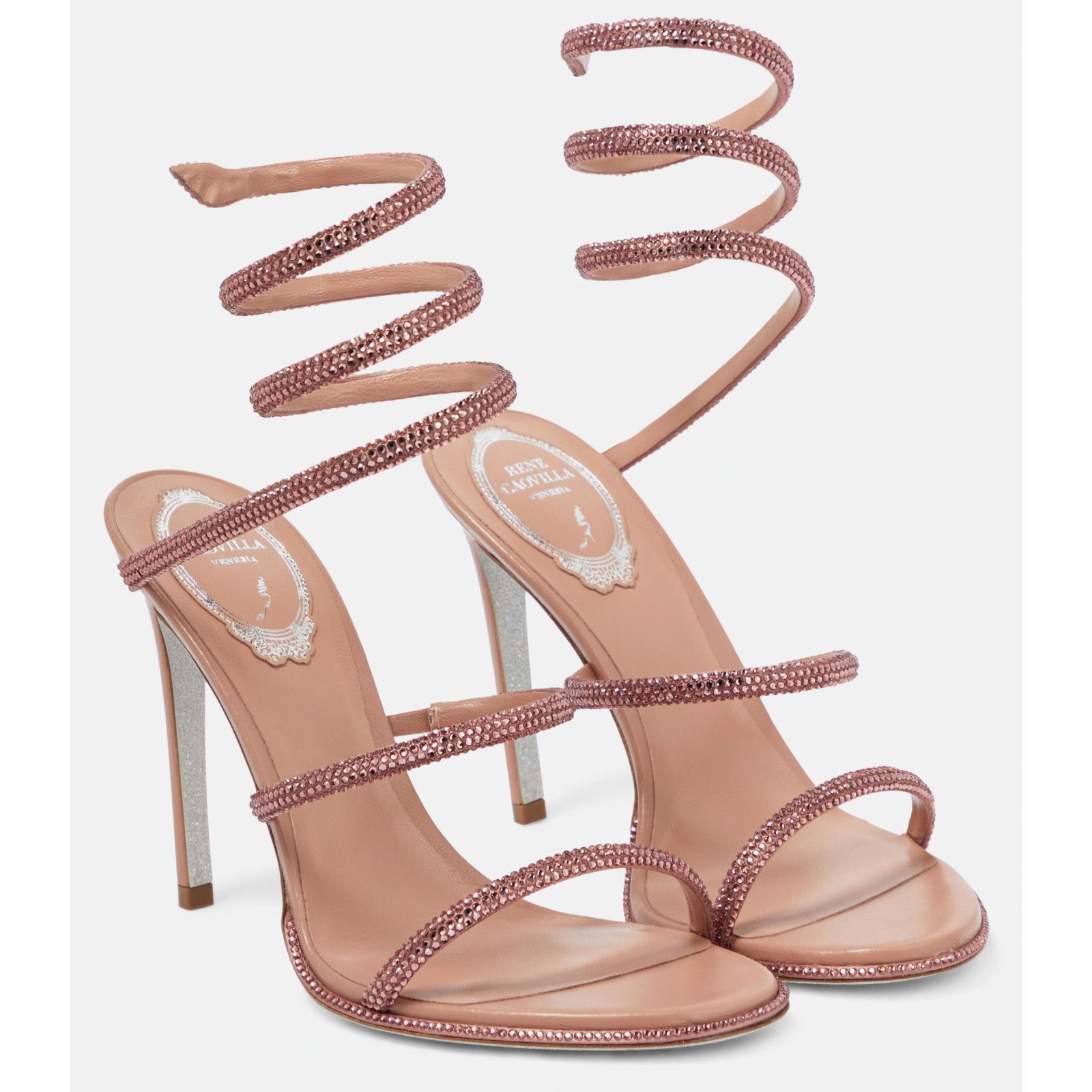 Rene Caovilla Margot Crystal Snake Ankle Wrap Strap Sandal Heel Pump 38.5 Size US 8.5 / IT 38.5 - 6 Thumbnail