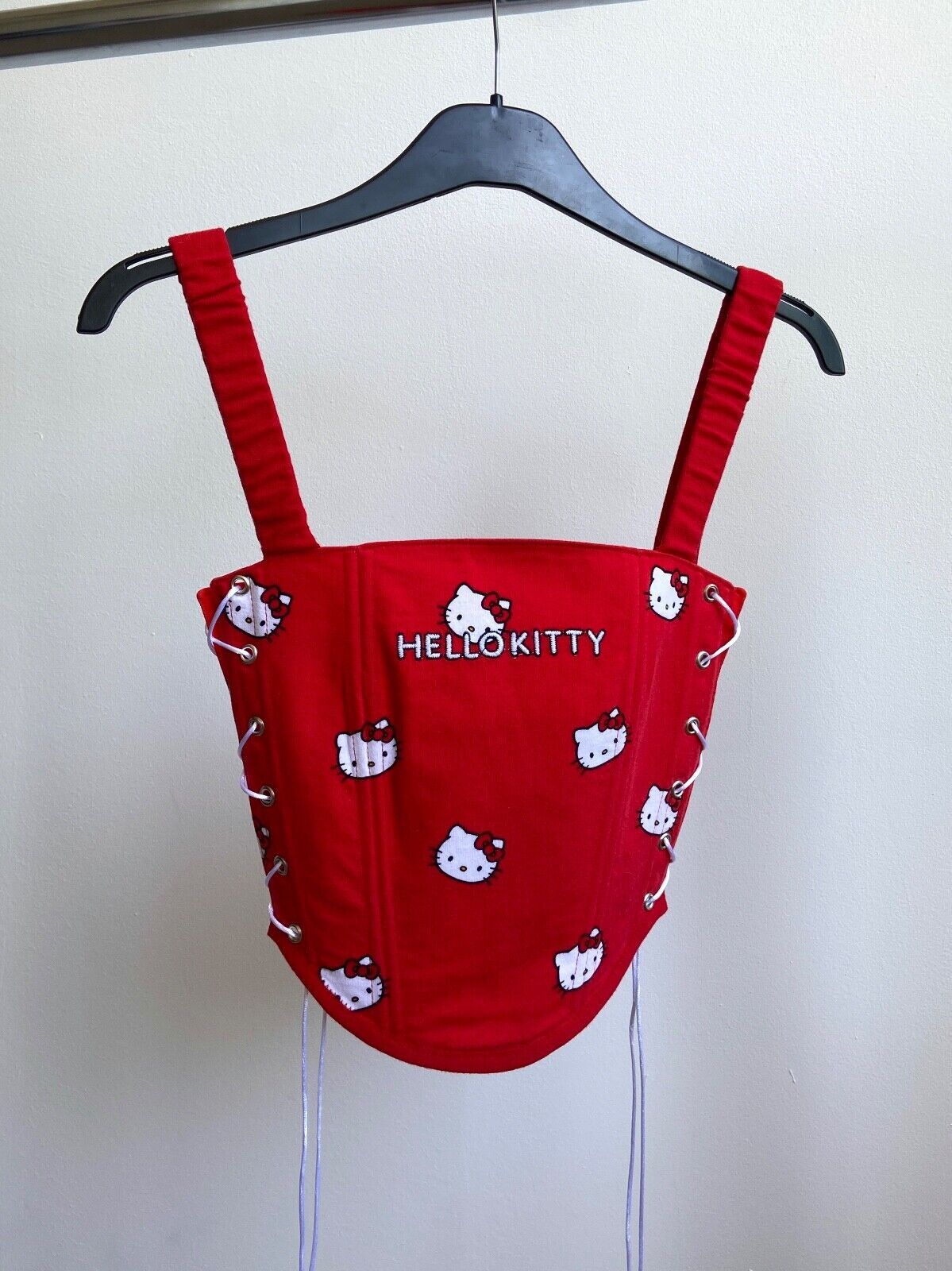 Handmade Handmade Hello Kitty Red Icon Women's Tank Crop Top Corset Size S / US 4 / IT 40 - 1 Thumbnail