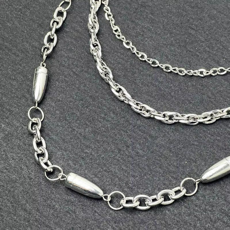 Jewelry Silver Multi-Layer Punk Chain Belt with Bullet Charms Size ONE SIZE - 4 Thumbnail