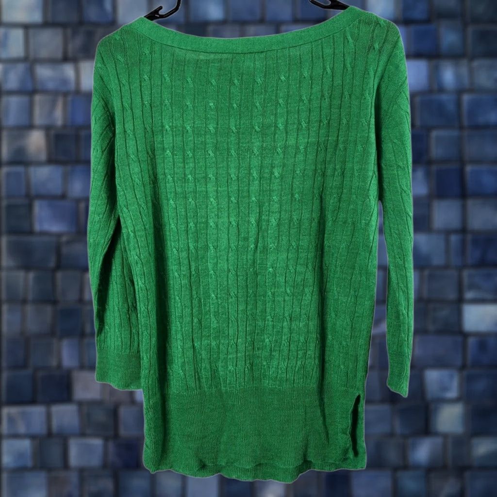 J.Crew J.CREW Womens S Linen Sweater Cable-Knit Pullover 3/4 Sleeve Green VINTAGE? Size S / US 4 / IT 40 - 1 Thumbnail