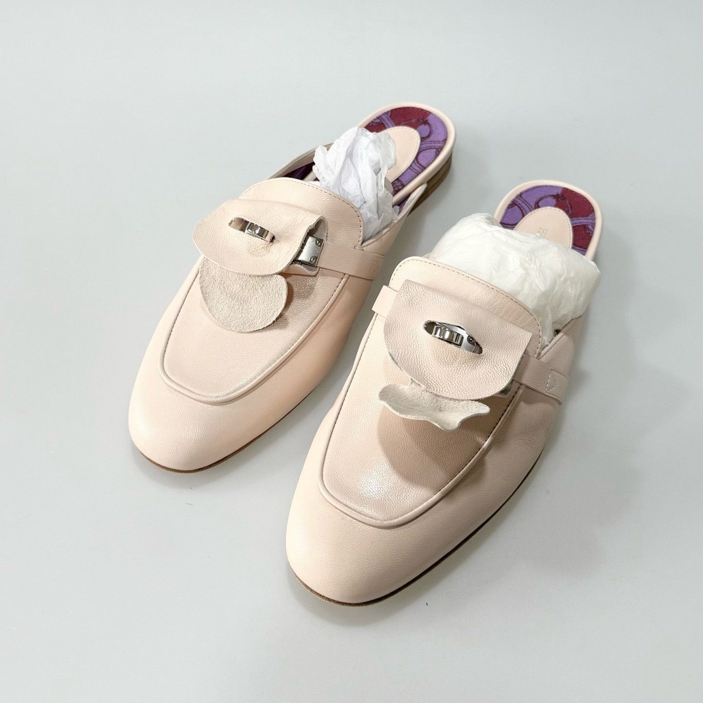 Hermes Hermes Kelly Nude Pink Mules Silver Buckle Size US 6 / IT 36 - 1 Thumbnail
