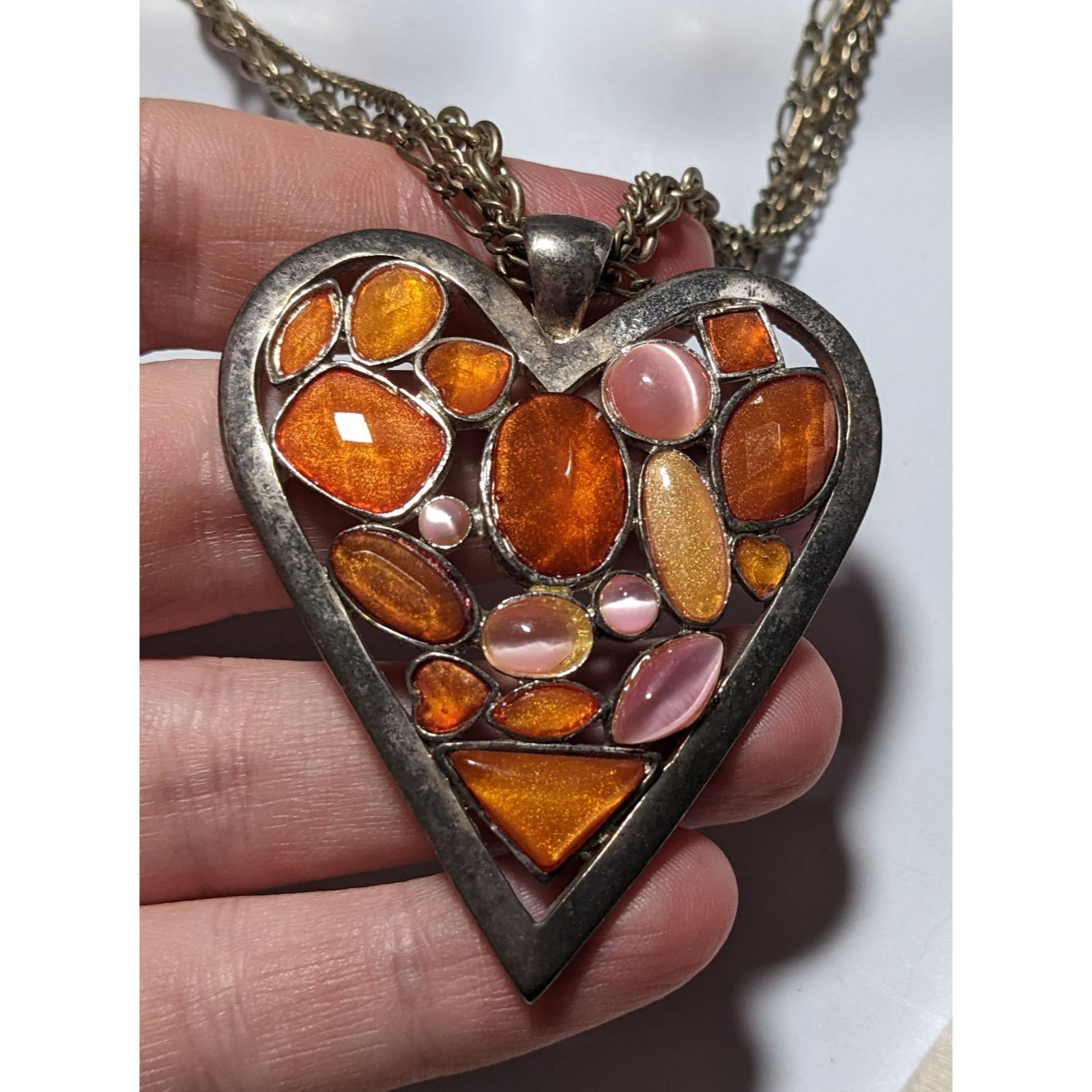 Other Pink And Orange Gemmed Heart Pendant Necklace Size ONE SIZE - 8 Thumbnail