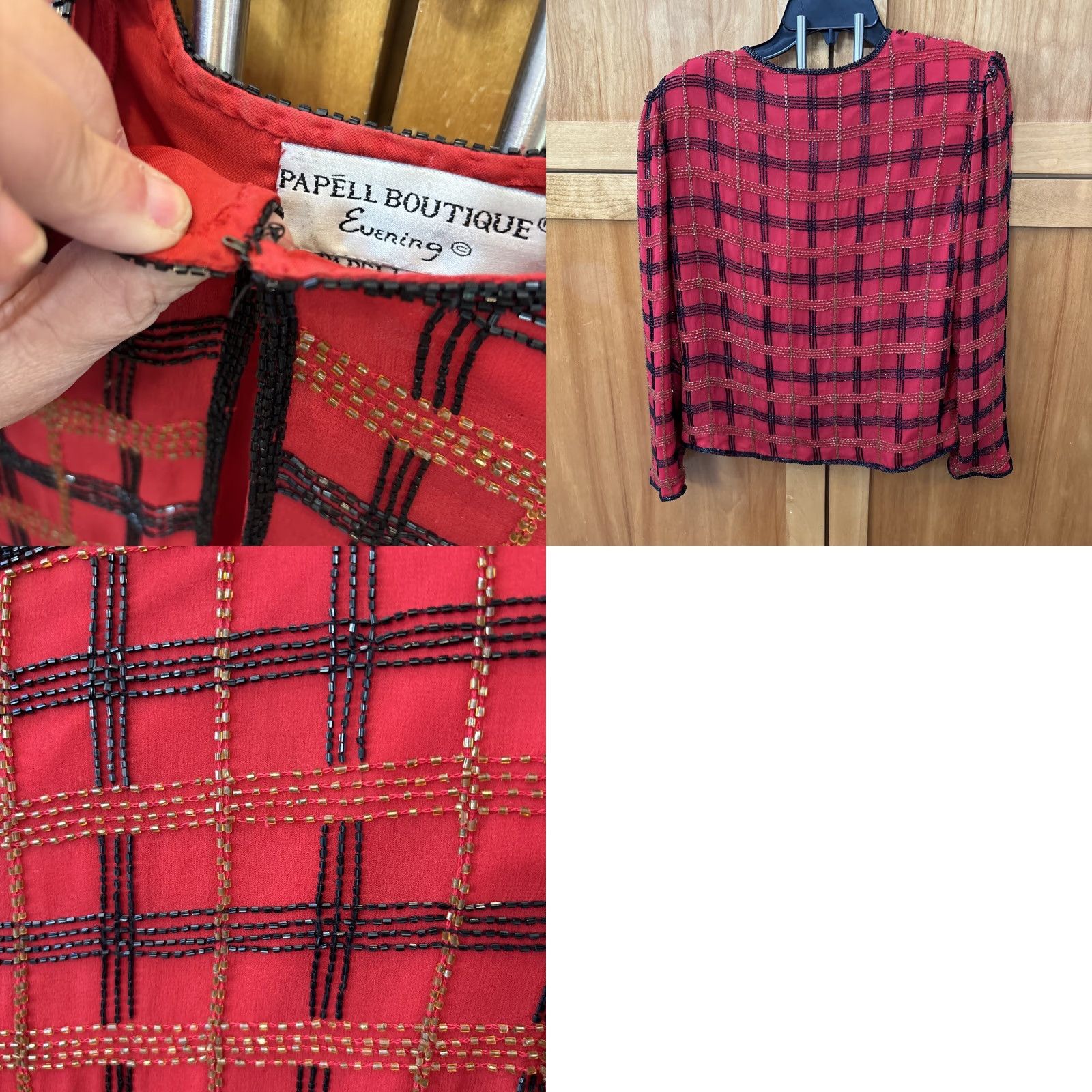 Vintage VINTAGE Papell Boutique Silk Long Sleeve Jacket Beaded Red Black Lined S Size S / US 4 / IT 40 - 8 Thumbnail