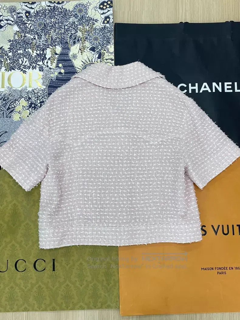 Chanel Chanel Pink and white tweed short-sleeved jacket Size M / US 6-8 / IT 42-44 - 3 Thumbnail
