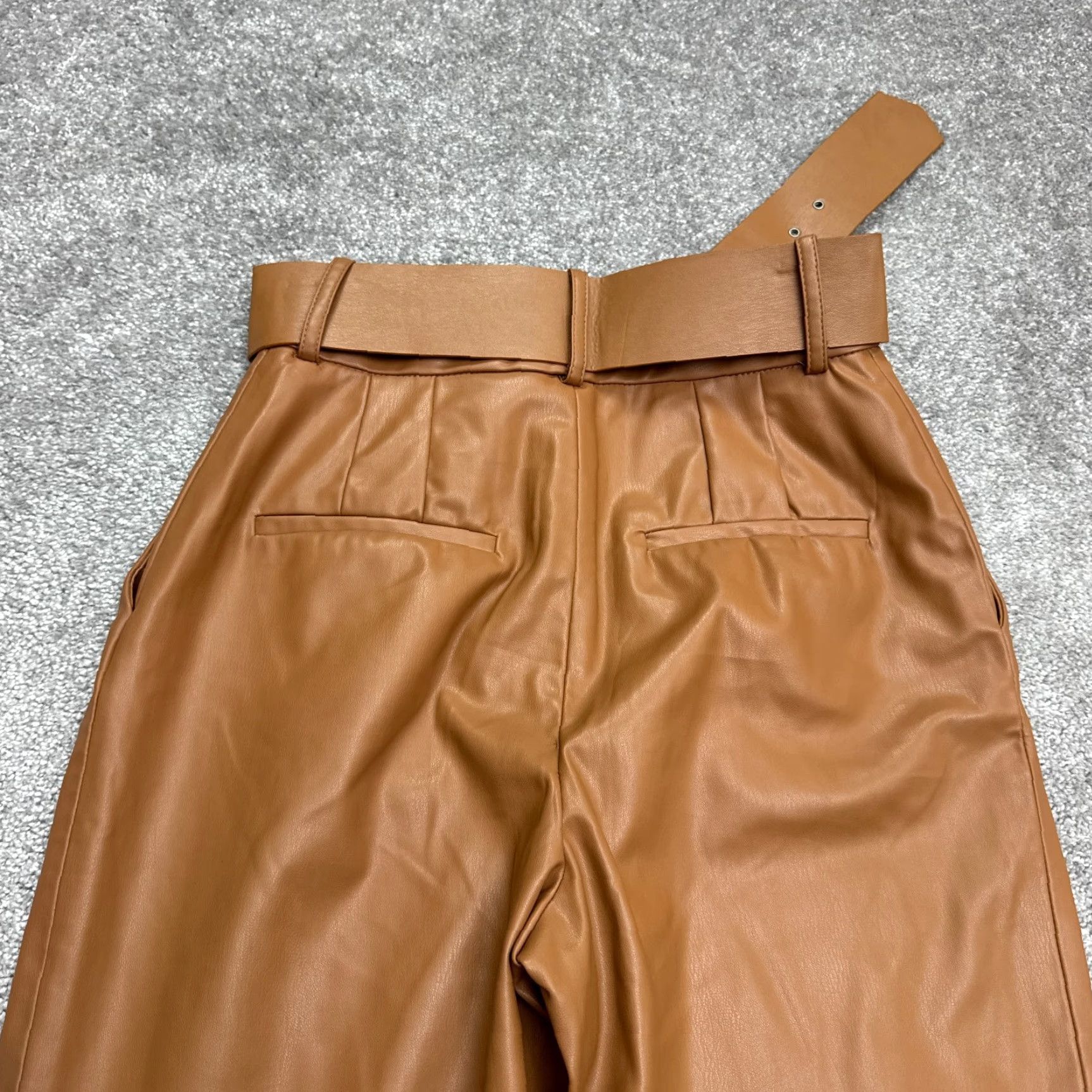 Zara Zara Faux Leather Belted High Rise Paperbag Trousers Womens Small Brown W26 Pants Size 28" / US 6 / IT 42 - 3 Thumbnail