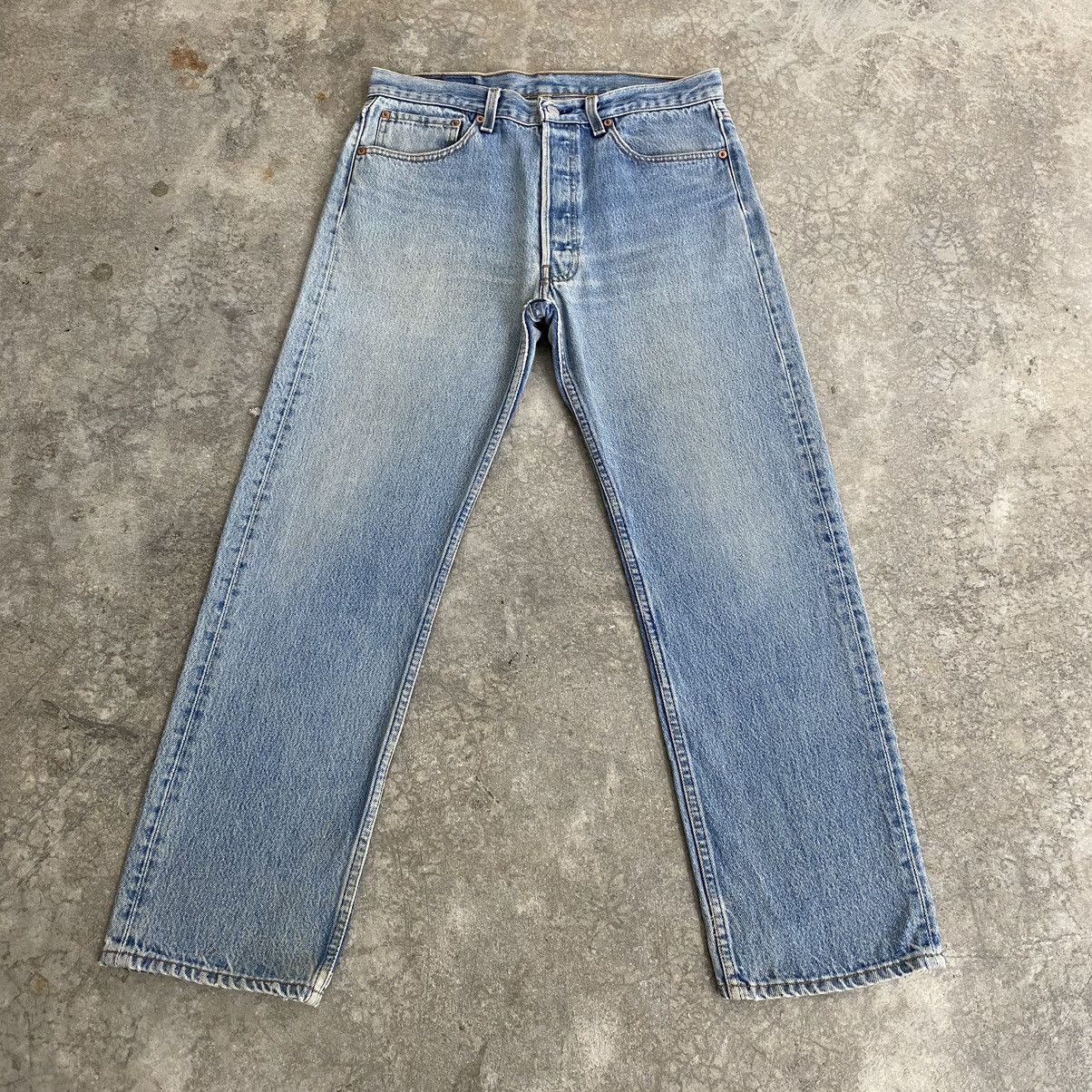 image of Size 32X27.5 Vintage 1994 Levis 501 Light Washed Denim Jeans in Light Blue, Men's