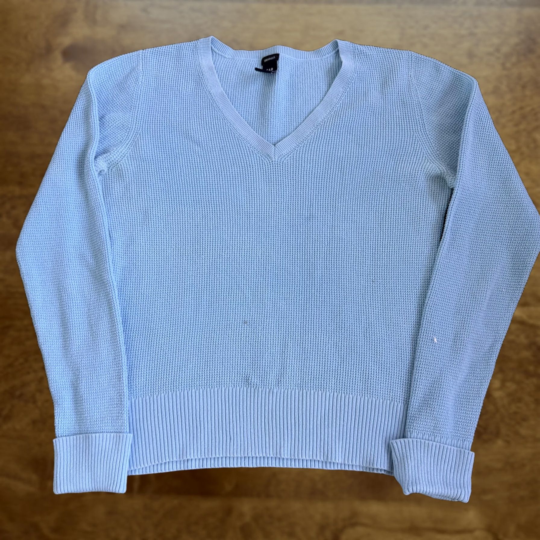 Gap VINTAGE Gap Sweater Womens Large Light Blue V Neck Waffle-Knit Stretch Pullover Size L / US 10 / IT 46 - 1 Thumbnail