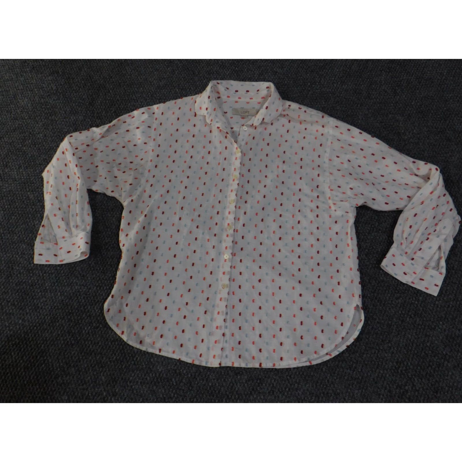 Loft LOFT Shirt Womens XS White Geometric Button-Up Casual Comfort Regular Size XS Size XS / US 0-2 / IT 36-38 - 2 Thumbnail