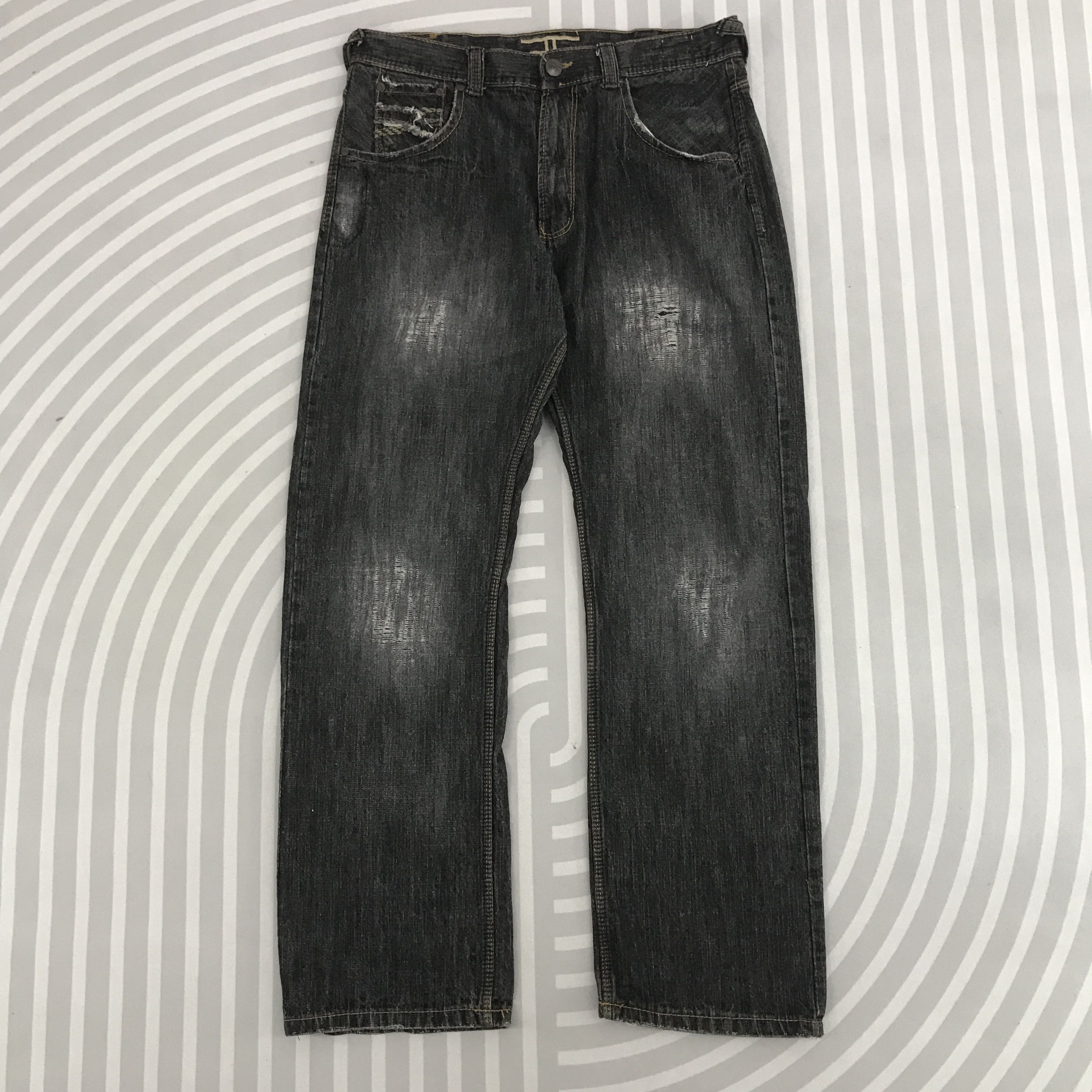 Japan Black denim Distressed style jeans Denim
