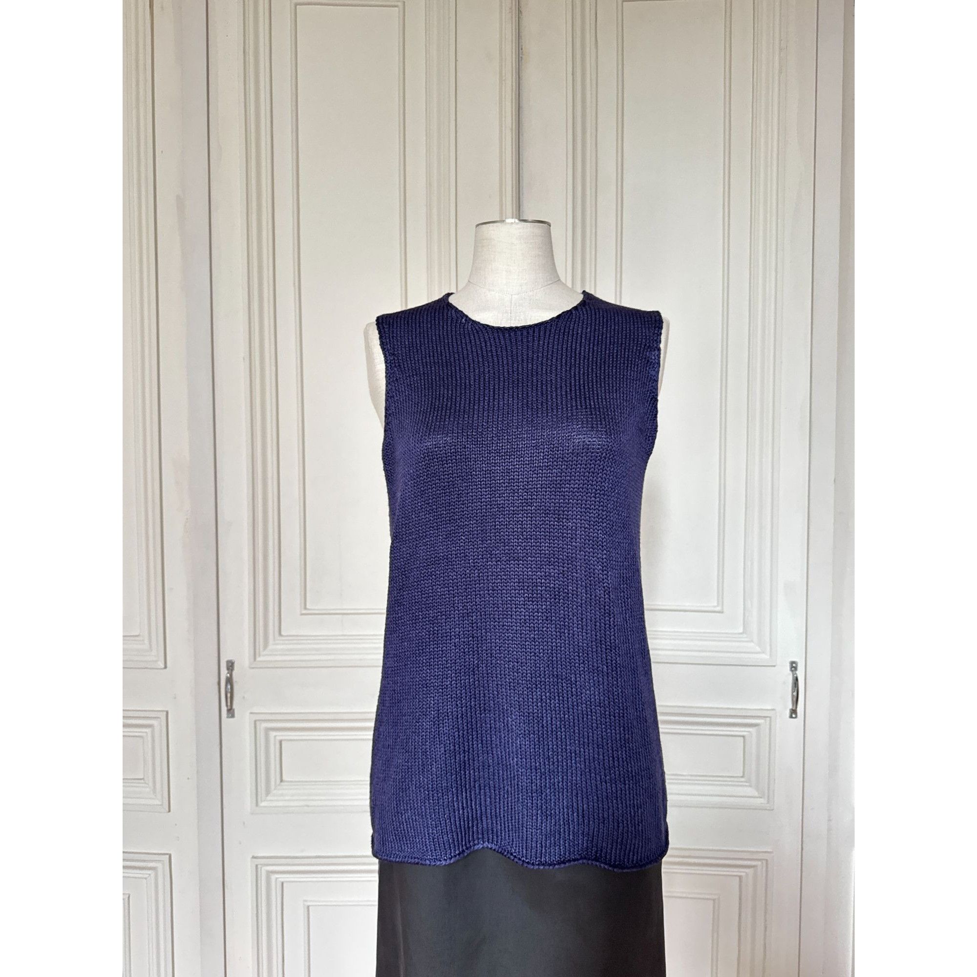 Hermes Martin Margiela Navy Silk Knitted Sleeveless Top Size S / US 4 / IT 40 - 1 Thumbnail