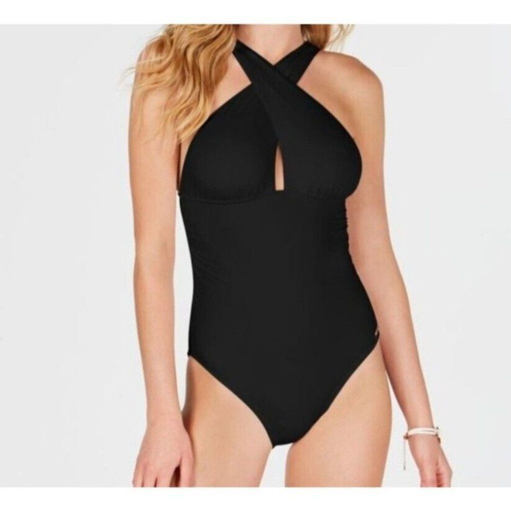 Michael Kors MICHAEL Kors Urban Gypsy High Neck Shirred One-Piece Black 8 Size ONE SIZE - 1 Thumbnail