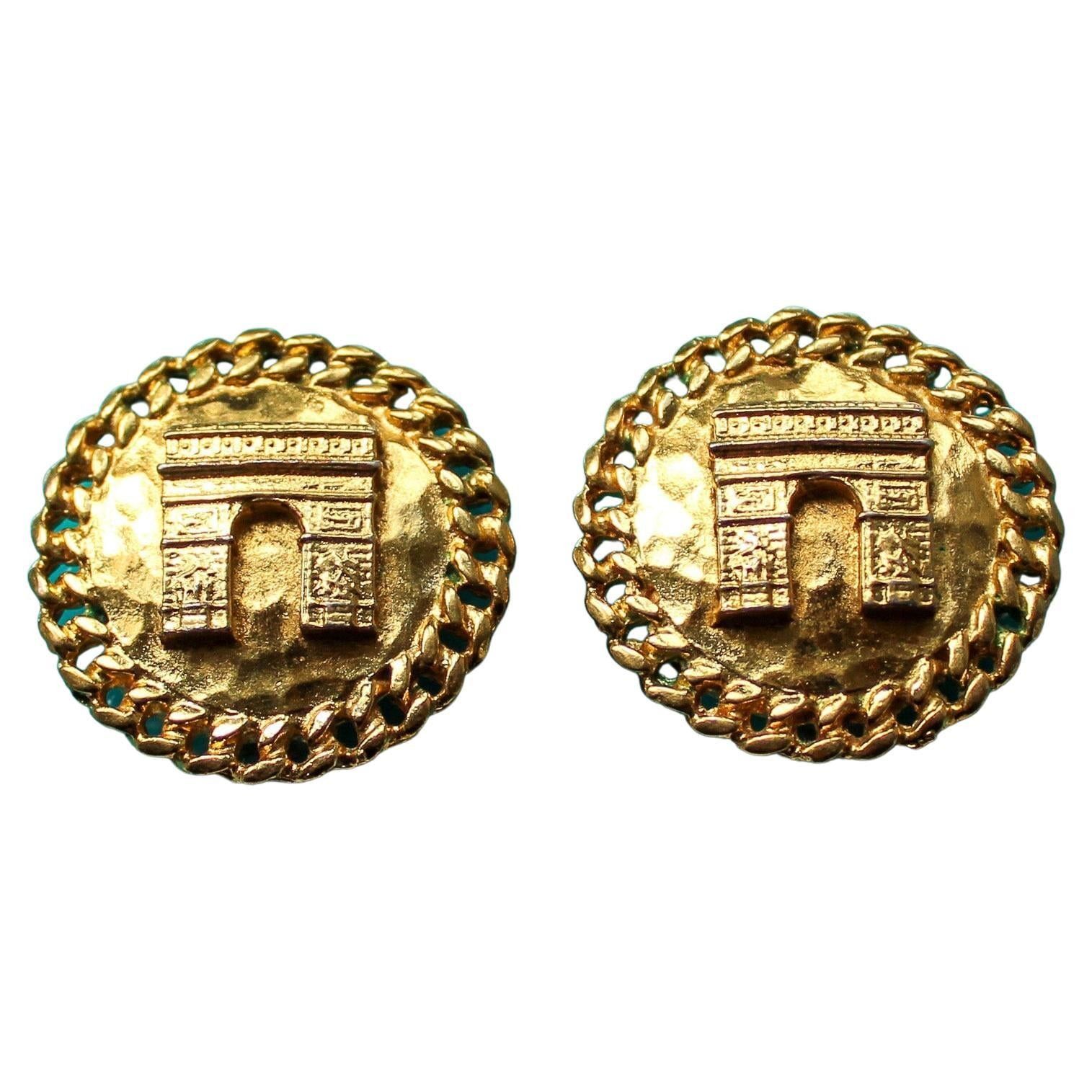 image of Vintage Celine Clip On Earrings 1990S in Gold, Women's