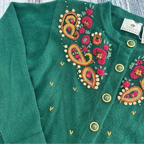 Worthington Vintage Worthington Green Cardigan with Fair Isle Floral Emb Size M / US 6-8 / IT 42-44 - 4 Thumbnail