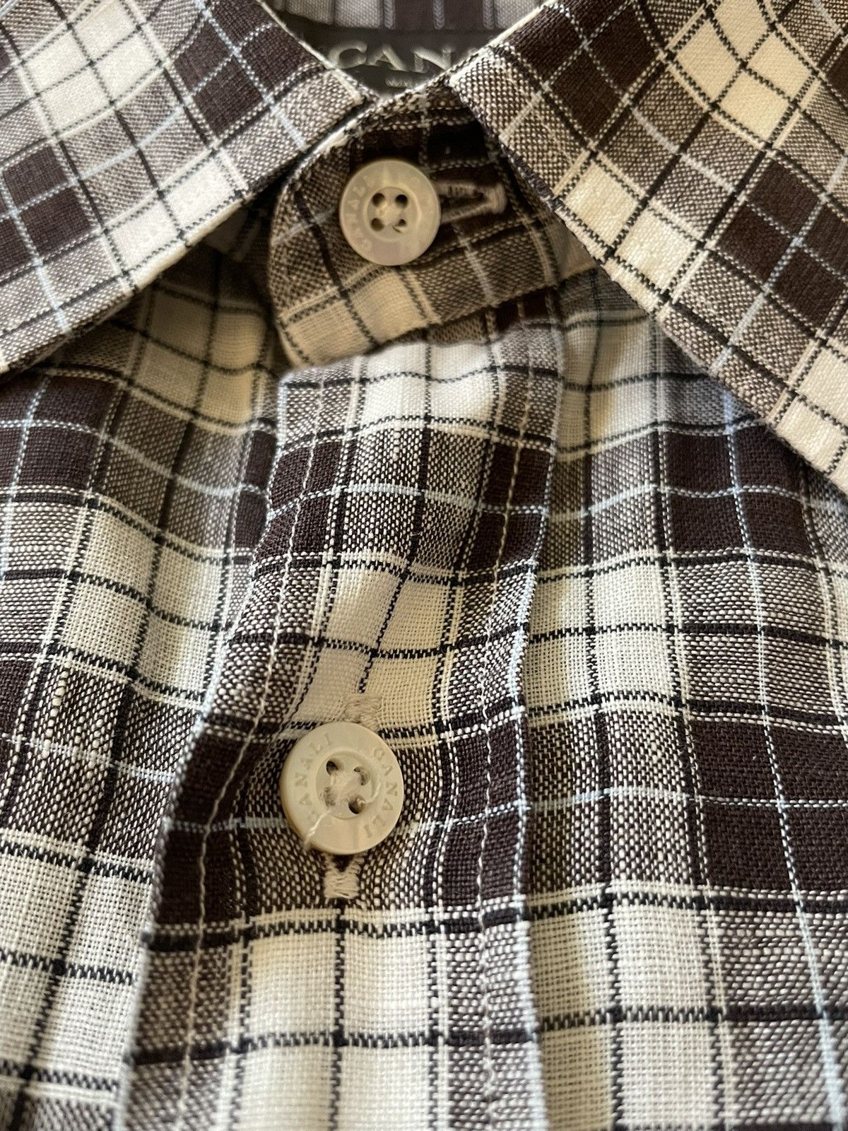 Canali Check Print Linen Shirt Size US XL / EU 56 / 4 - 3 Thumbnail