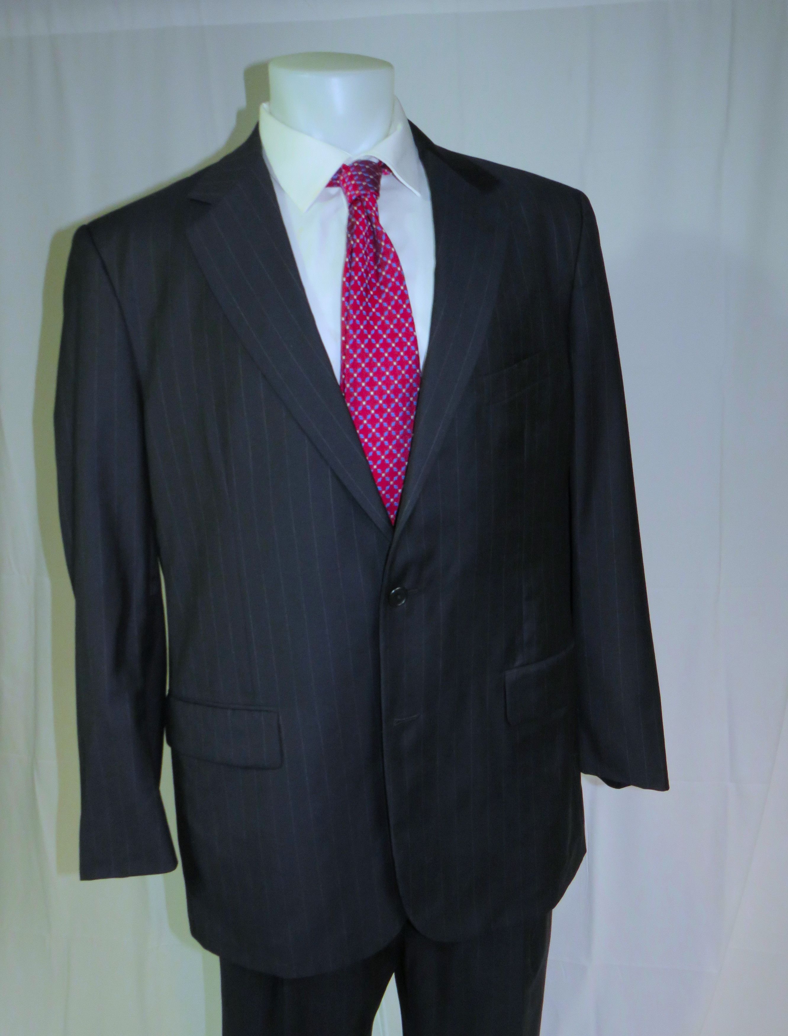 Golden Fleece Loro Piana Navy Striped Two Button Suit 45L